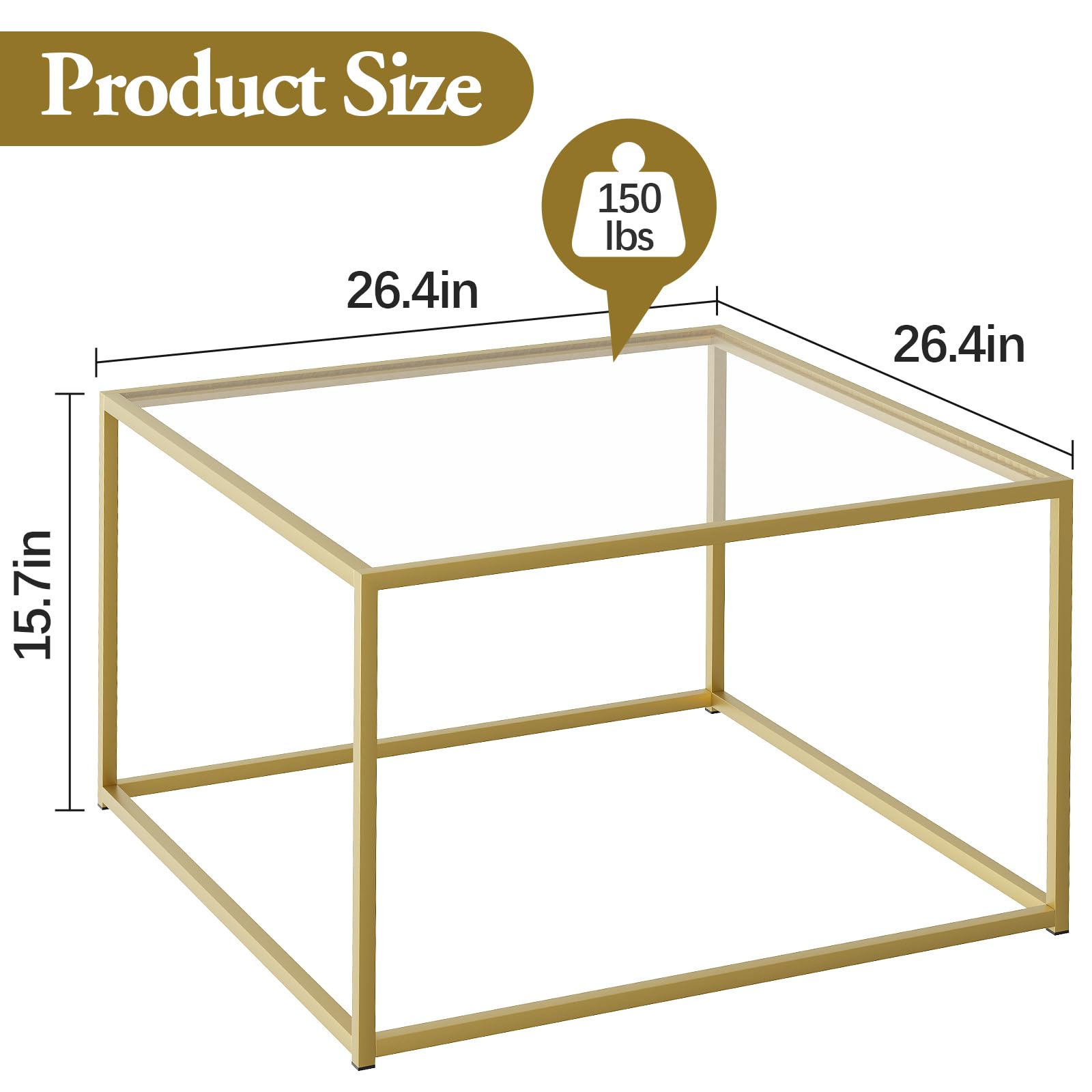 Modern Glass Coffee Table - 26x26 Inch Small Square Coffee Table for Living Room, Gold & Clear Glass Center Table, Easy Assembly, Perfect for Small Spaces & Apartments - Ideal for Living Rooms, Studios, and Cozy Home Decor