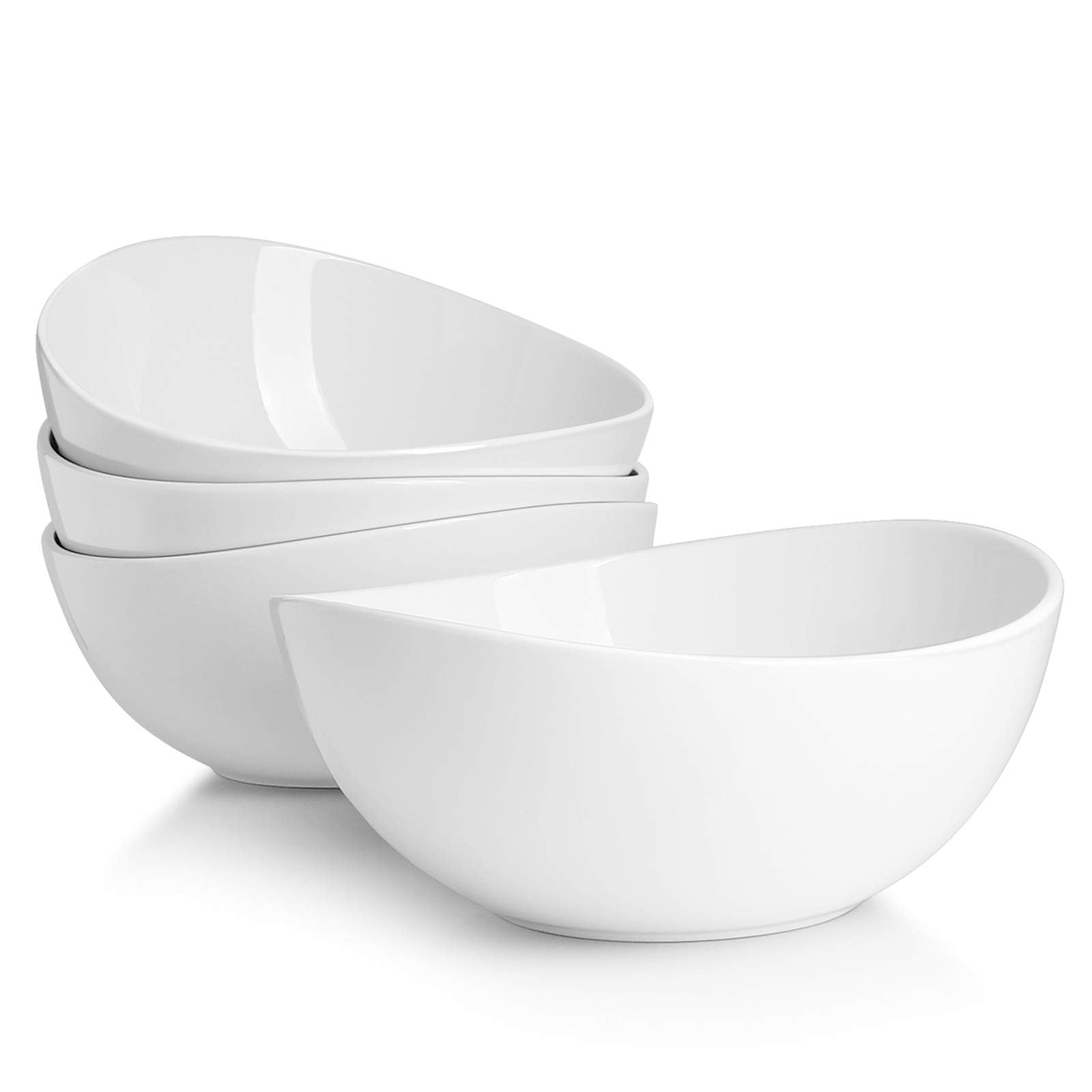 Sweese 8 Inch Porcelain Serving Bowls Set of 4 (42 oz Each) - Microwave, Dishwasher & Oven Safe White Bowls for Salad, Soup, Pasta, Snacks - Perfect for Family Dinners, Entertaining & Meal Prep