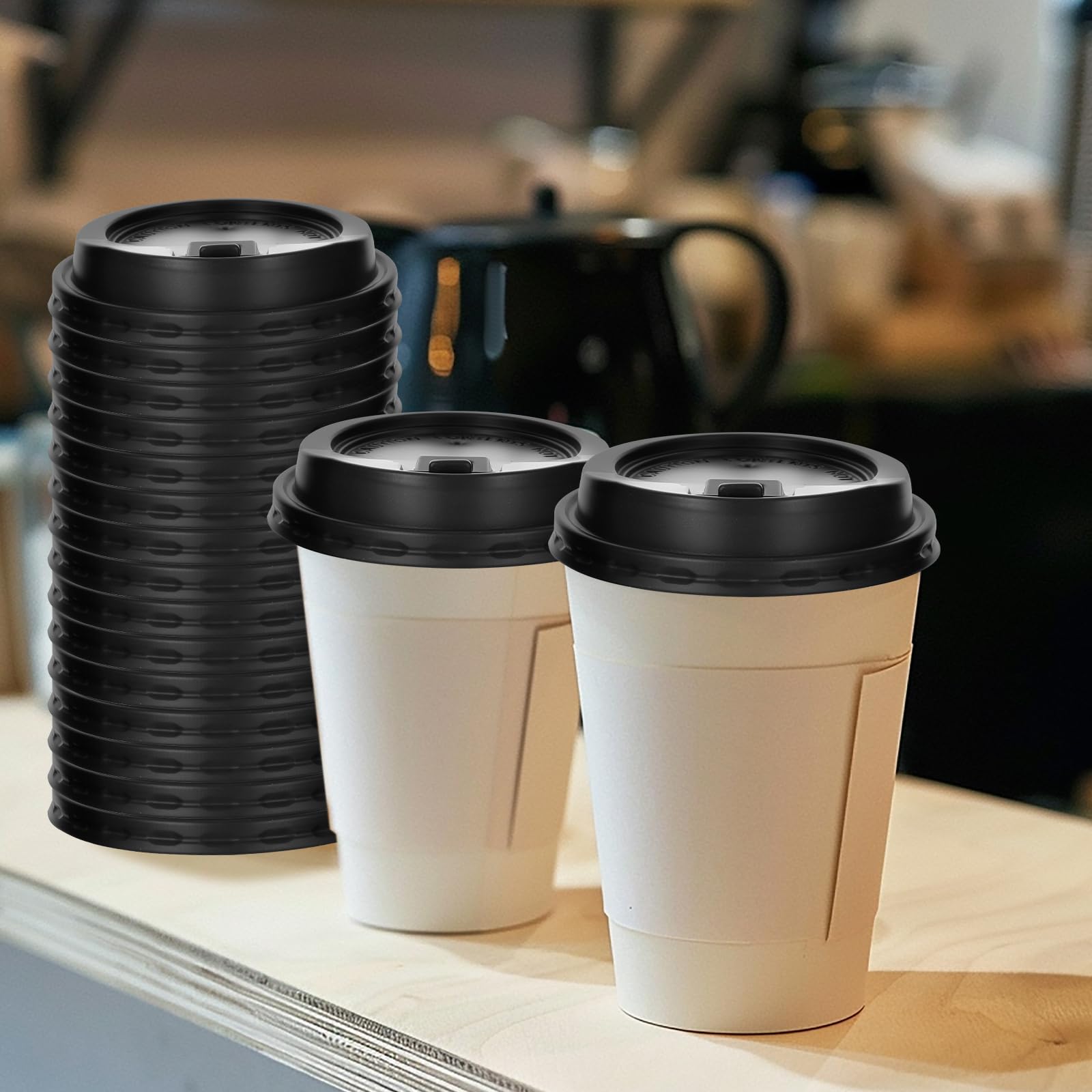 200 Pack Disposable Coffee Cup Lids - 3.54 Inches (90mm) Black Plastic Drink Covers - Fits 10/12/16/20 Oz Paper Cups - Hot & Cold Beverage Compatible - Perfect for Coffee Shops, Offices, Parties and Takeout Services