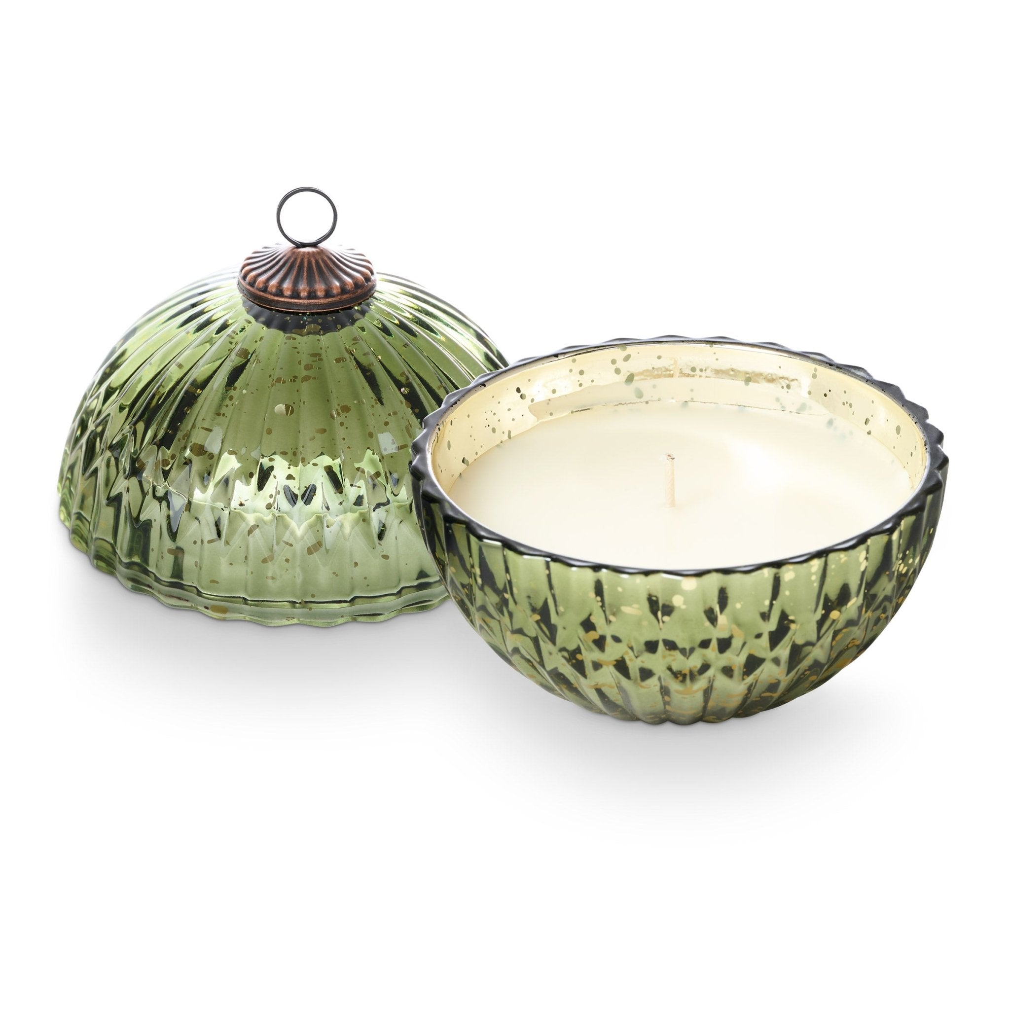 Balsam & Cedar Scented Green Mercury Glass Ornament Candle - Holiday Home Decor, Christmas Tree Decoration & Cozy Ambiance for Parties