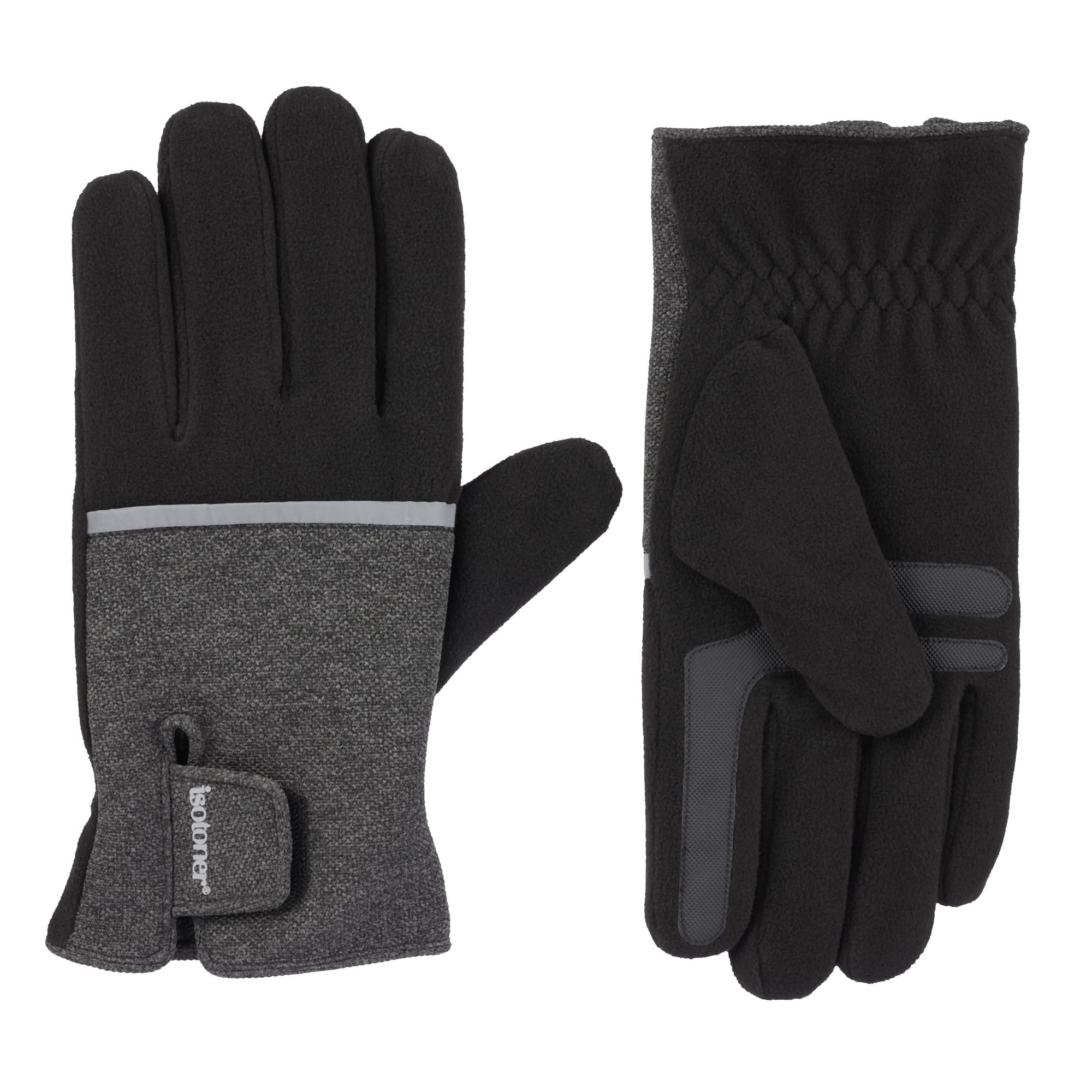 Isotoner Men's Tech Stretch Gloves with Velcro Closure - Touchscreen Compatible Winter Gloves for Driving, Running & Outdoor Activities
