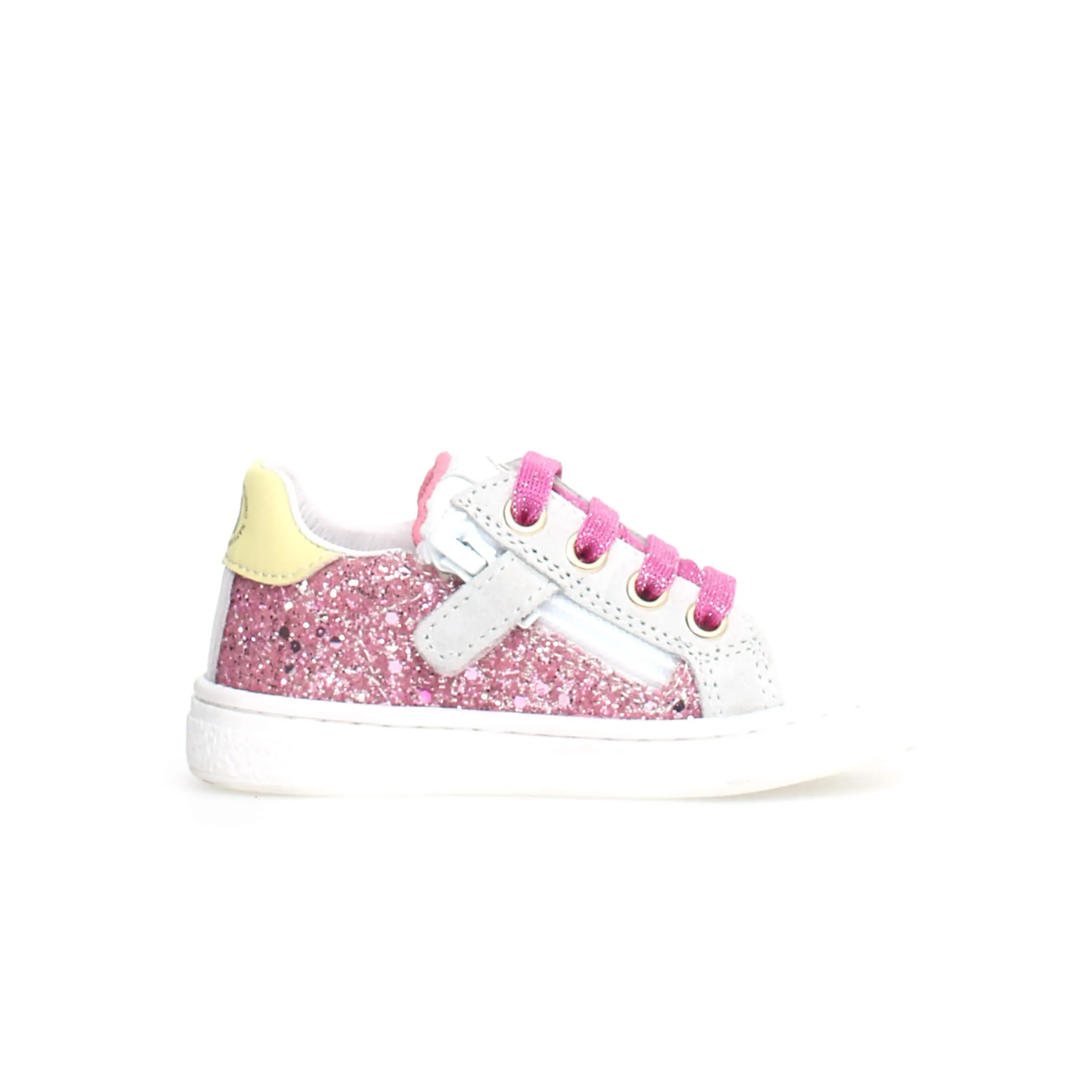 Naturino Girls' Pinn Zip Casual Sneakers - White, Fuchsia & Paglia | Comfortable School Shoes for Everyday Wear & Outdoor Play