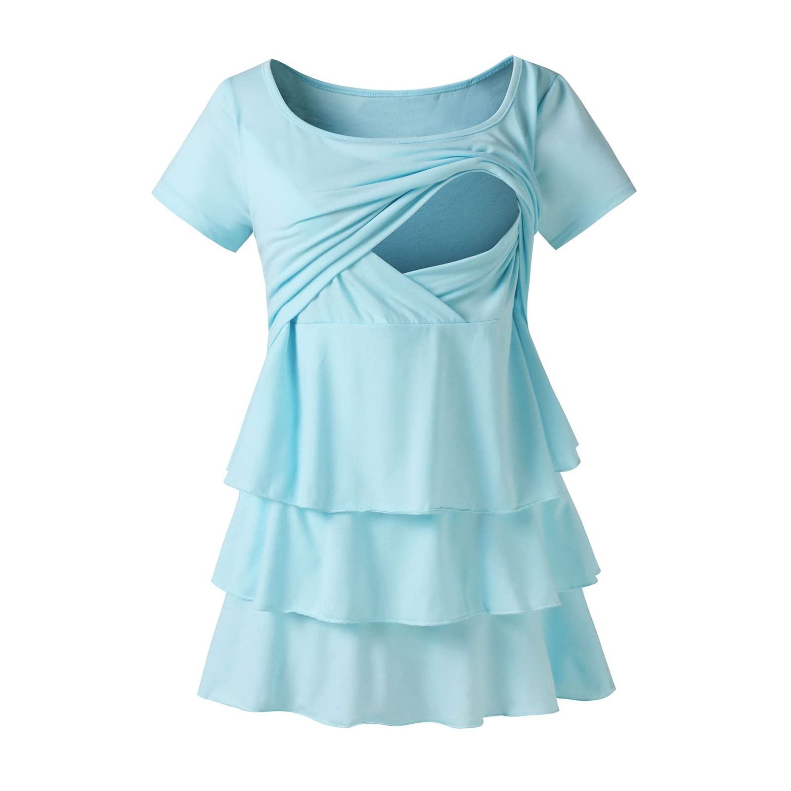 Women's Maternity Tops - Breathable Summer Short Sleeve Pregnancy Shirts with Ruffle Detail | Comfortable Maternity Tees for Expecting Moms | Perfect for Casual Wear, Baby Showers & Maternity Photos