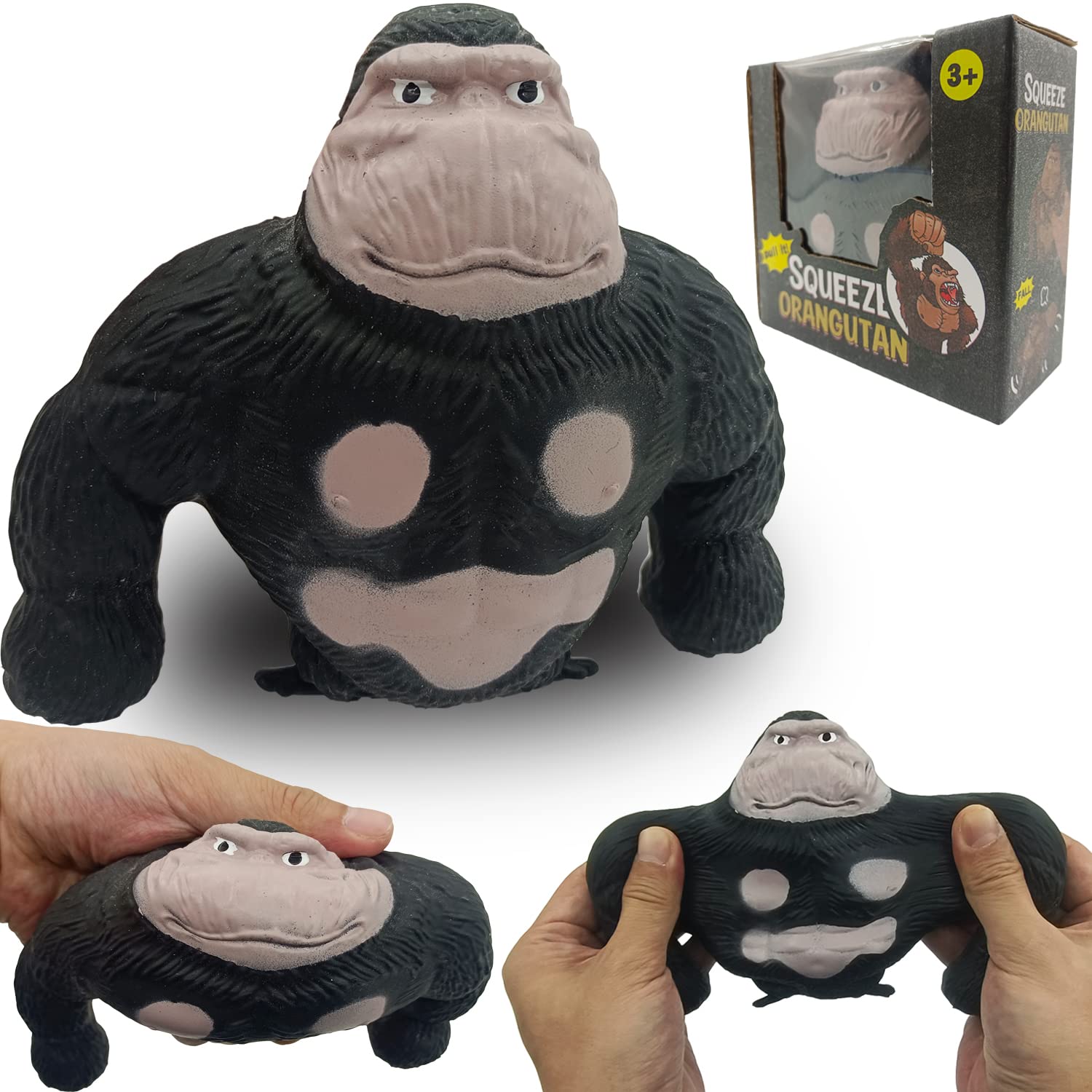 WayFengLi Gorilla Stress Relief Toys for Kids & Adults - Squeeze Sensory Monkey for Anxiety, ADHD, Autism - Fun Birthday, Halloween & Christmas Gift Idea - Perfect for Home, Office & Travel (Black)