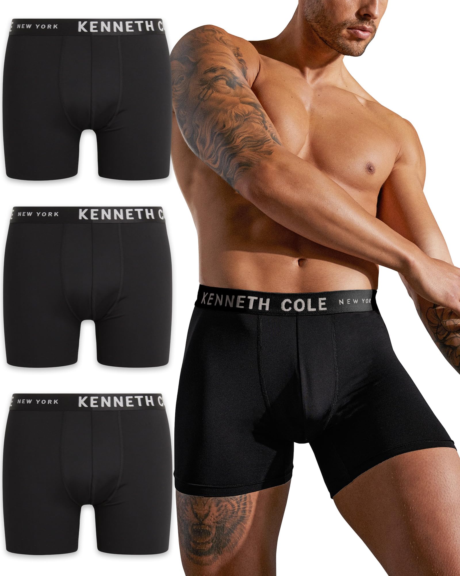 Kenneth Cole Men's Boxer Briefs 3-Pack - Soft Stretch Performance Underwear with Contour Pouch for Comfort & Support - Breathable Moisture-Wicking Boxers for Everyday Wear, Workout & Travel (S-XL)