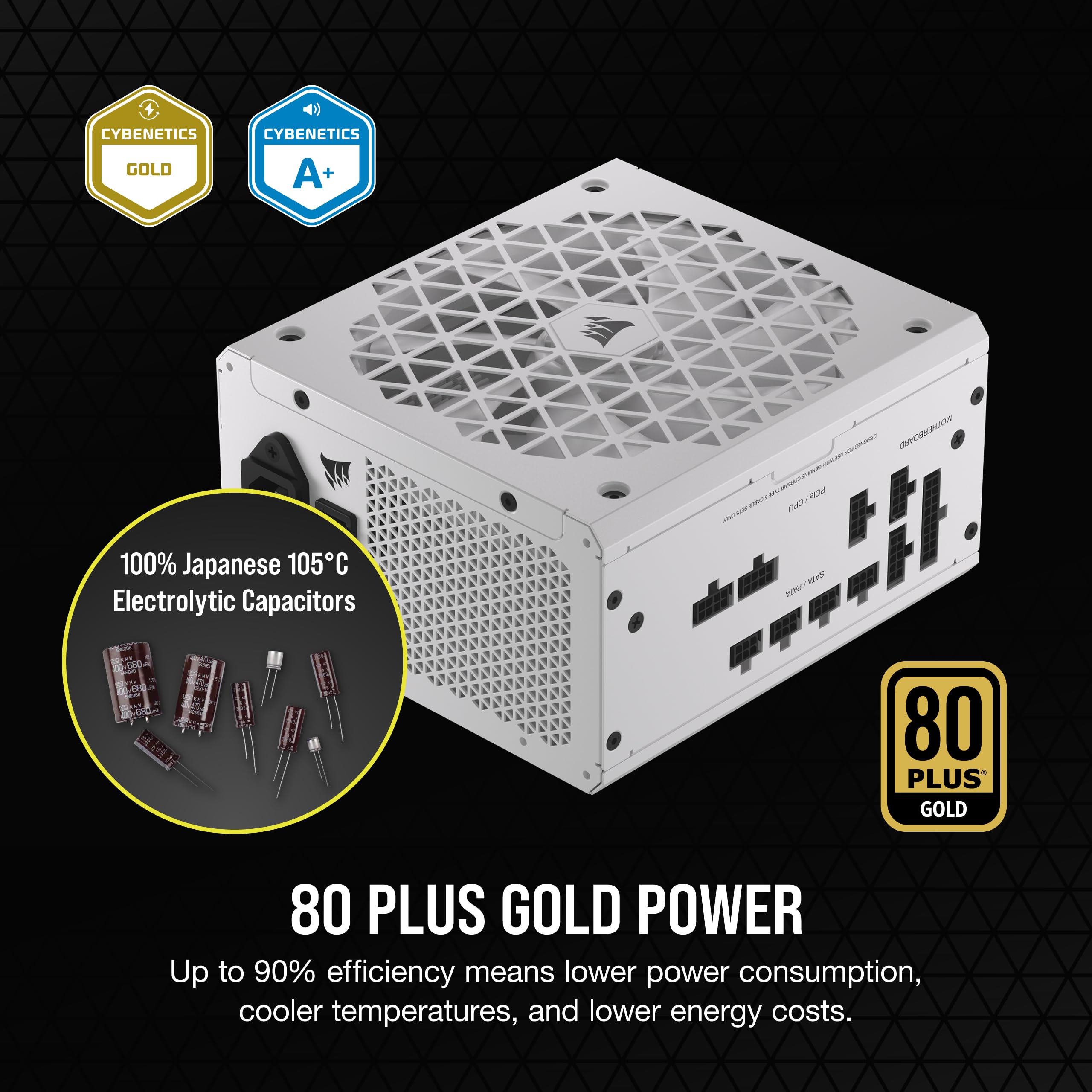 CORSAIR RM750x Shift 750W Fully Modular ATX Power Supply - 80 Plus Gold Certified - ATX 3.0 & PCIe 5.0 Compatible - Zero RPM Fan Mode - White (Side Modular Interface) - Perfect for Gaming PCs, Workstations & High-Performance Builds