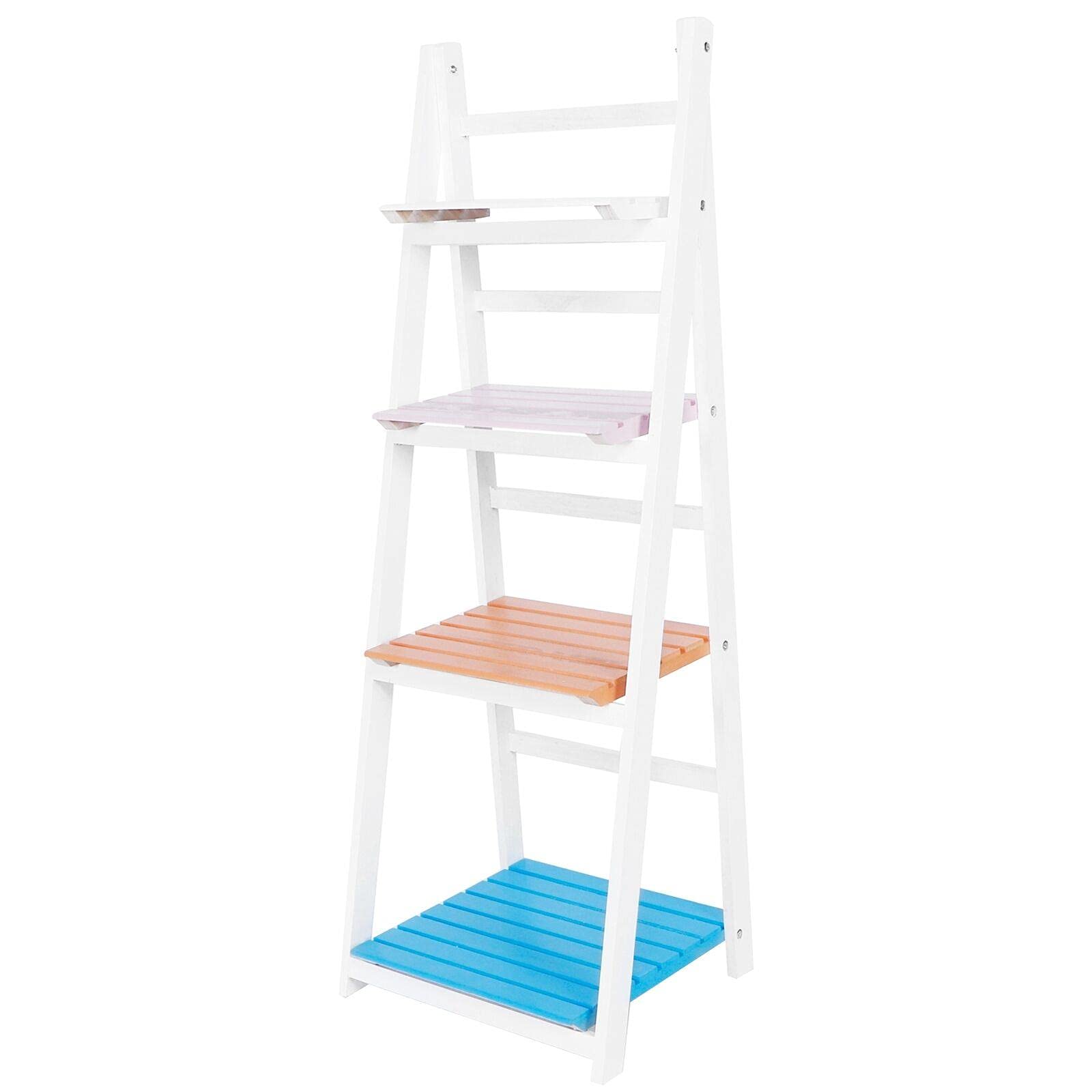 4-Tier Wooden Bookshelf - Foldable Storage Shelf for Books, Plants & Home Decor | Wall-Mounted Ladder Shelf for Bathroom, Living Room & Bedroom Organization