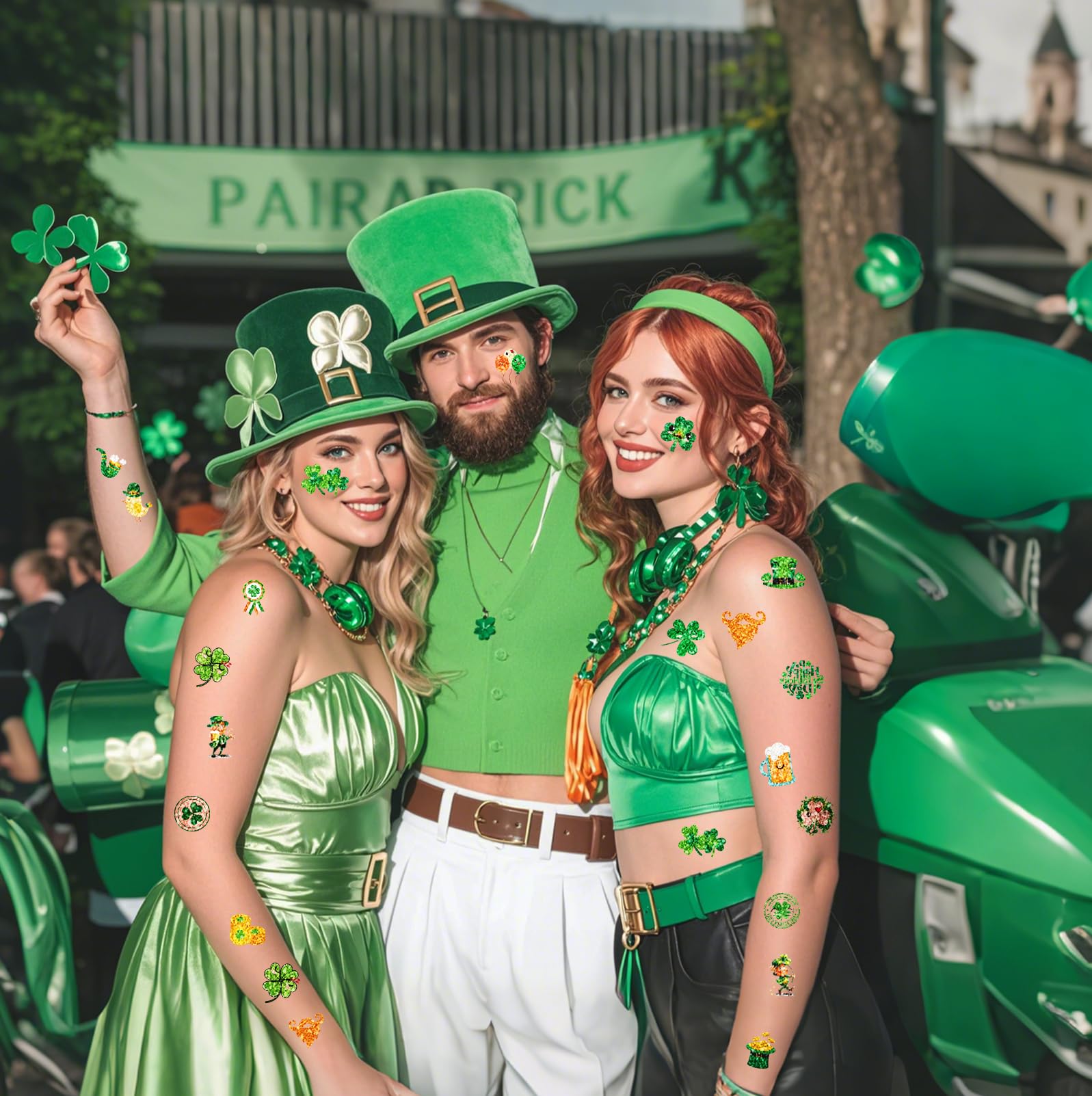 48Pcs St Patrick's Day Temporary Tattoos & Stickers - Shamrock, Green Glitter Face Tattoos for Irish Party Decorations - Perfect for St Patrick's Day Celebrations, Parades, and Irish-Themed Events