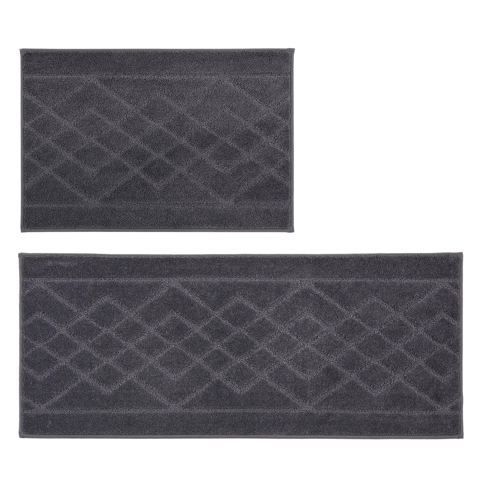 BEQHAUSE Non-Slip Washable Kitchen Rugs Set of 2 - Absorbent Soft Floor Mats for Kitchen, Sink, Hallway & Laundry (20”x30” + 20”x48”, Dark Grey) - Perfect for High-Traffic Areas & Spill Protection