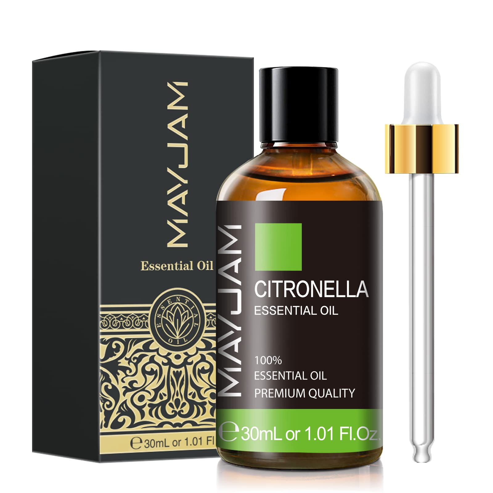MAYJAM Premium Citronella Essential Oil - 1.01 fl oz (30ml) for Aromatherapy, Soap & Candle Making | Natural Mosquito Repellent for Home, Office, Diffuser, Bedroom & Living Room | Relaxing & Insect-Repelling Essential Oil