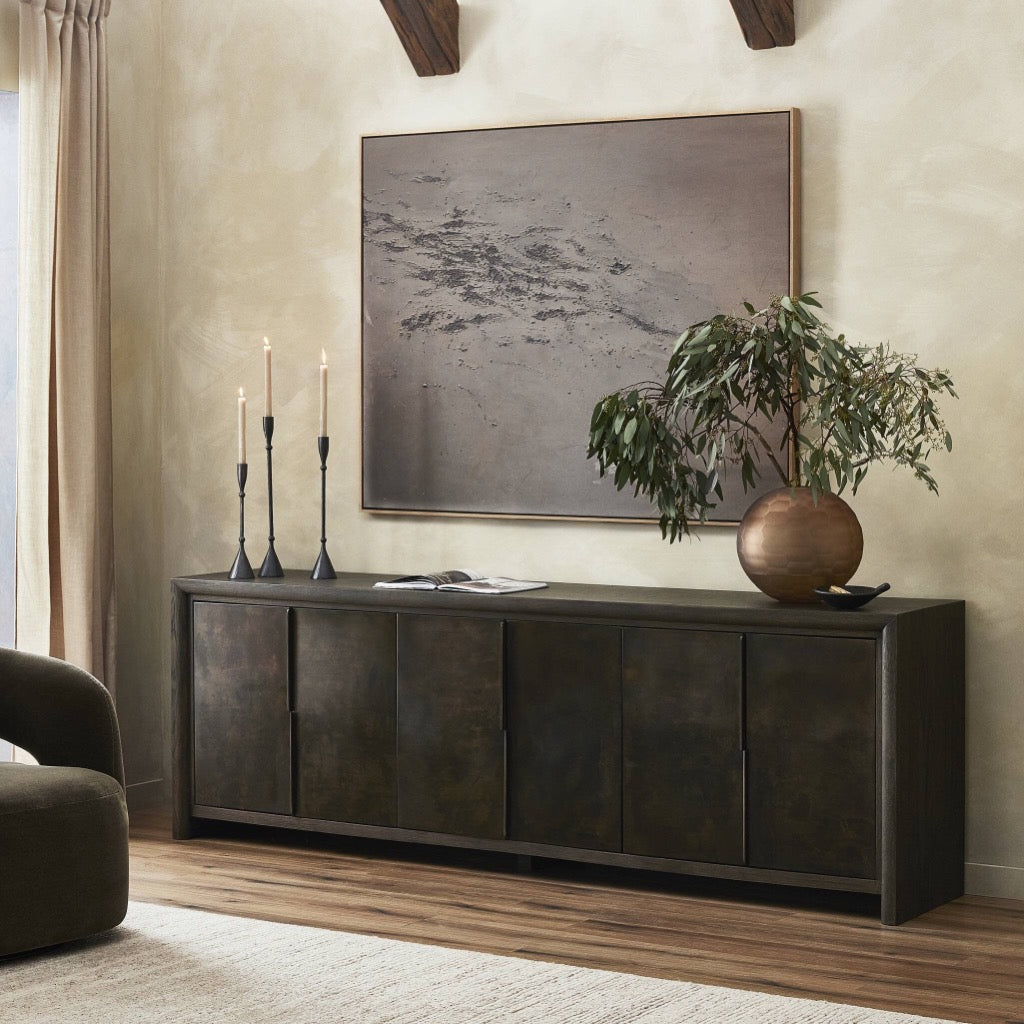 Arlington 6-Door Sideboard Buffet Cabinet - Espresso Oak Veneer Finish - Perfect for Dining Room Storage & Entertaining