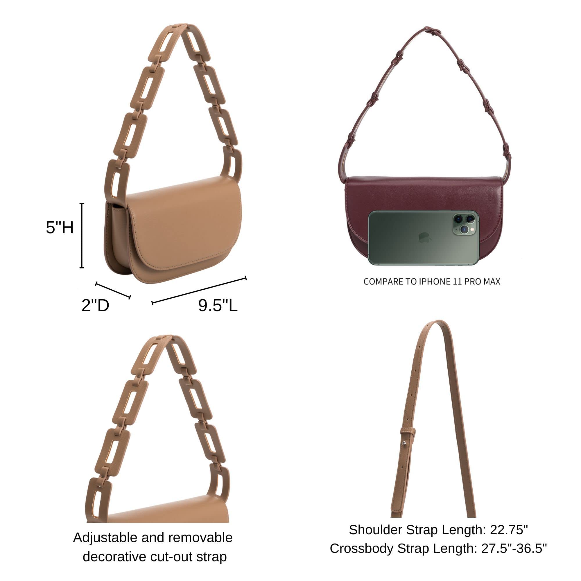 Melie Bianco Inez Vegan Leather Handbag - Luxury Convertible Designer Purse with Adjustable Shoulder & Crossbody Strap - Perfect for Work, Travel and Everyday Use