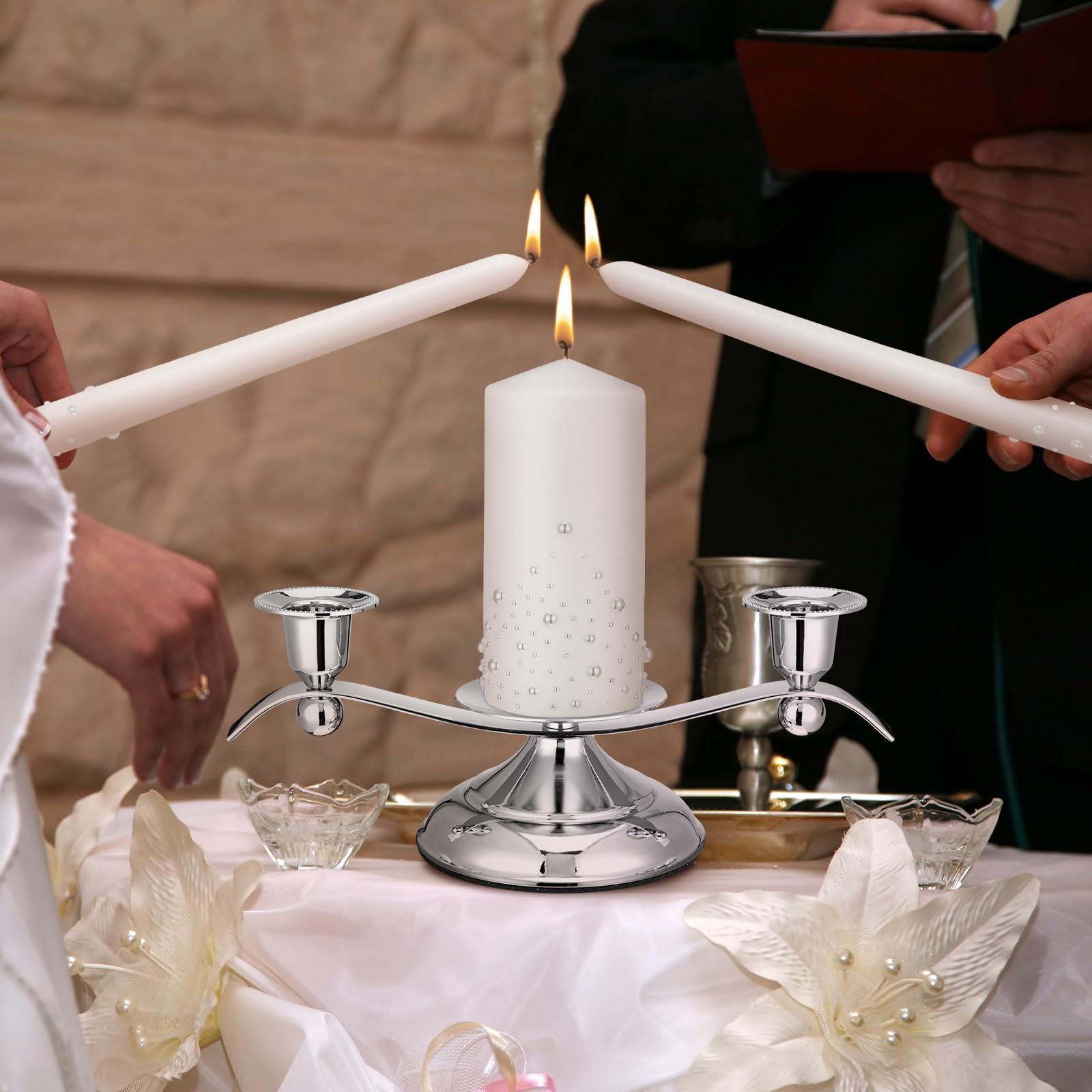Irenare Unity Candles with Glass Holder - Pearl White Wedding Ceremony Candles for Church, Formal Events & Home Decor - Perfect for Wedding Vows, Anniversary Celebrations and Romantic Ambiance