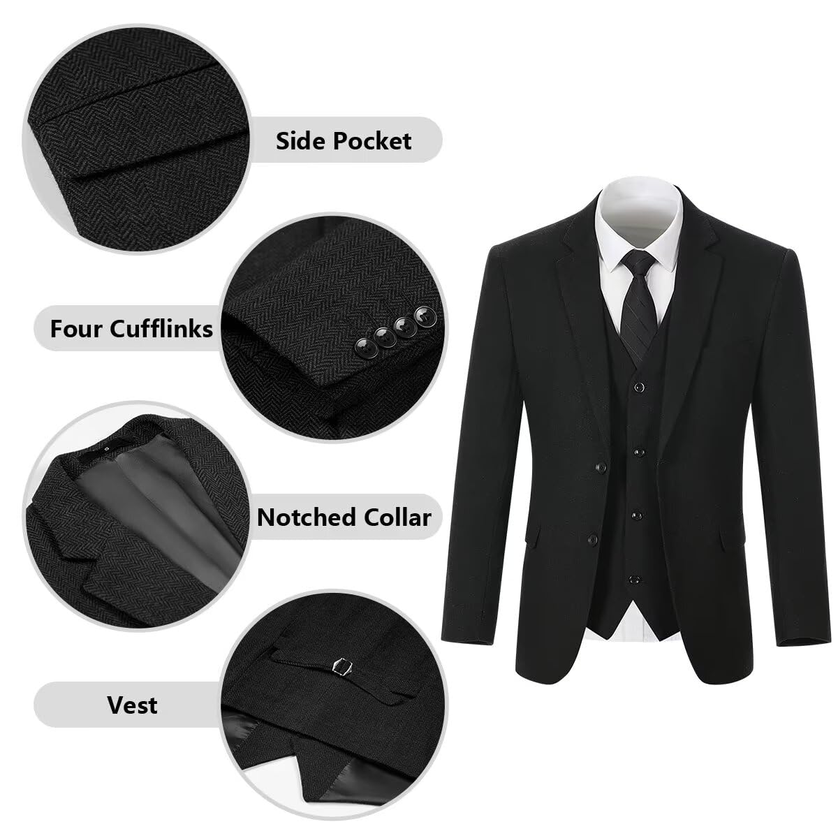Retro Tweed Brown 3-Piece Men's Suit | Herringbone Slim Fit Wedding Tuxedo Set with Jacket, Vest & Pants | Perfect for Prom, Formal Events & Business Occasions