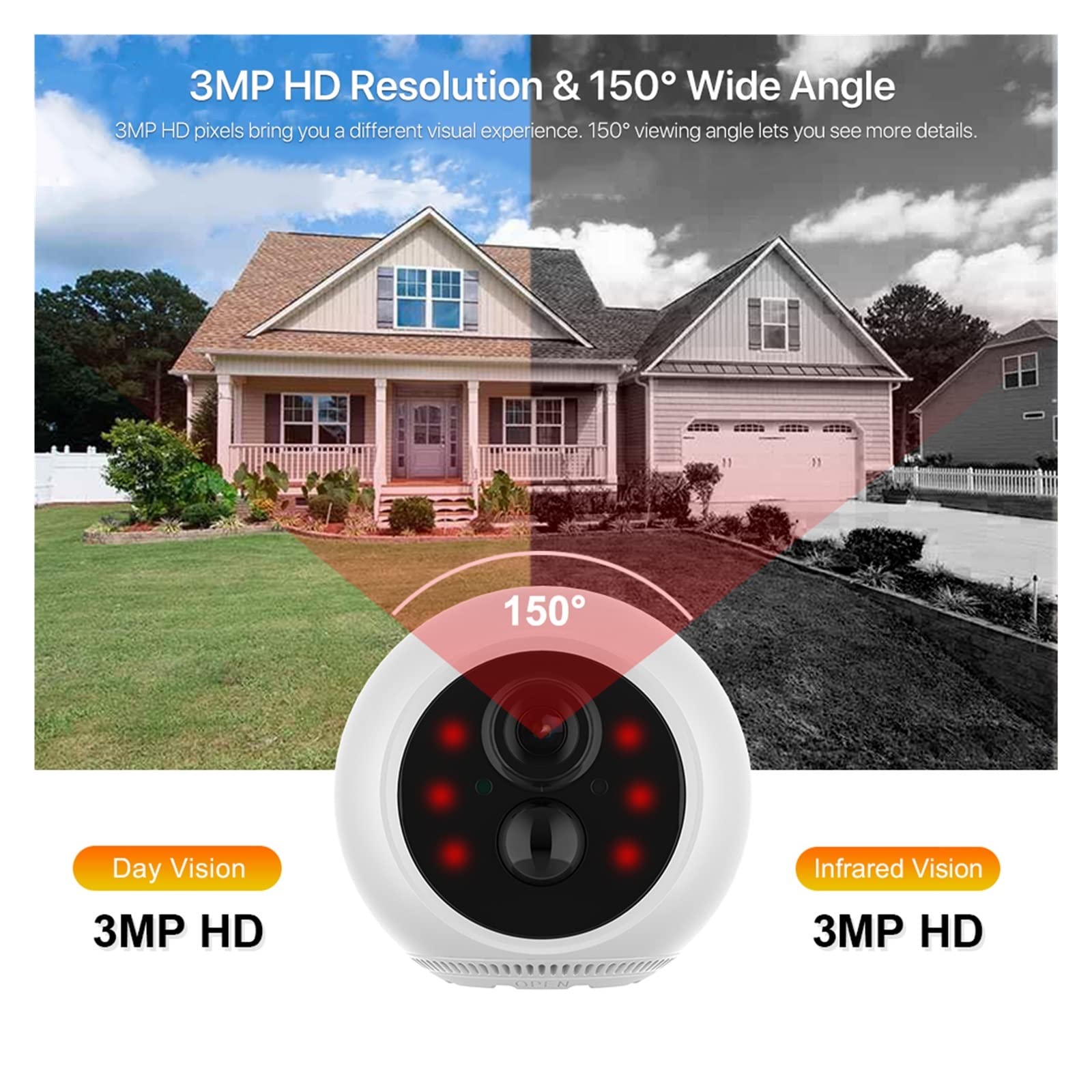 2K Solar Security Camera Outdoor - Wireless WiFi IP Camera with Rechargeable Battery, PIR Motion Detection & 3MP HD Video Surveillance (64GB Storage) - Perfect for Home Security, Backyard Monitoring and Business Property Protection