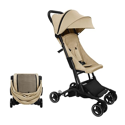 HARPPA Ringo™ Ultra Compact Lightweight Travel Stroller for Babies & Toddlers - Easy Fold, Adjustable Backrest, 5-Point Safety Harness - Perfect for Air Travel, Shopping & Daily Outings (Ringo Khaki)