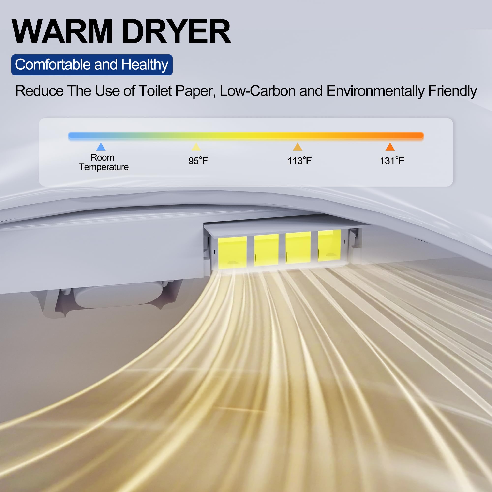 Premium Smart Bidet Toilet Seat with Warm Water Wash, Heated Seat & Air Dryer | Remote Control & Soft Close Lid | Elongated Comfort Fit for 7/8