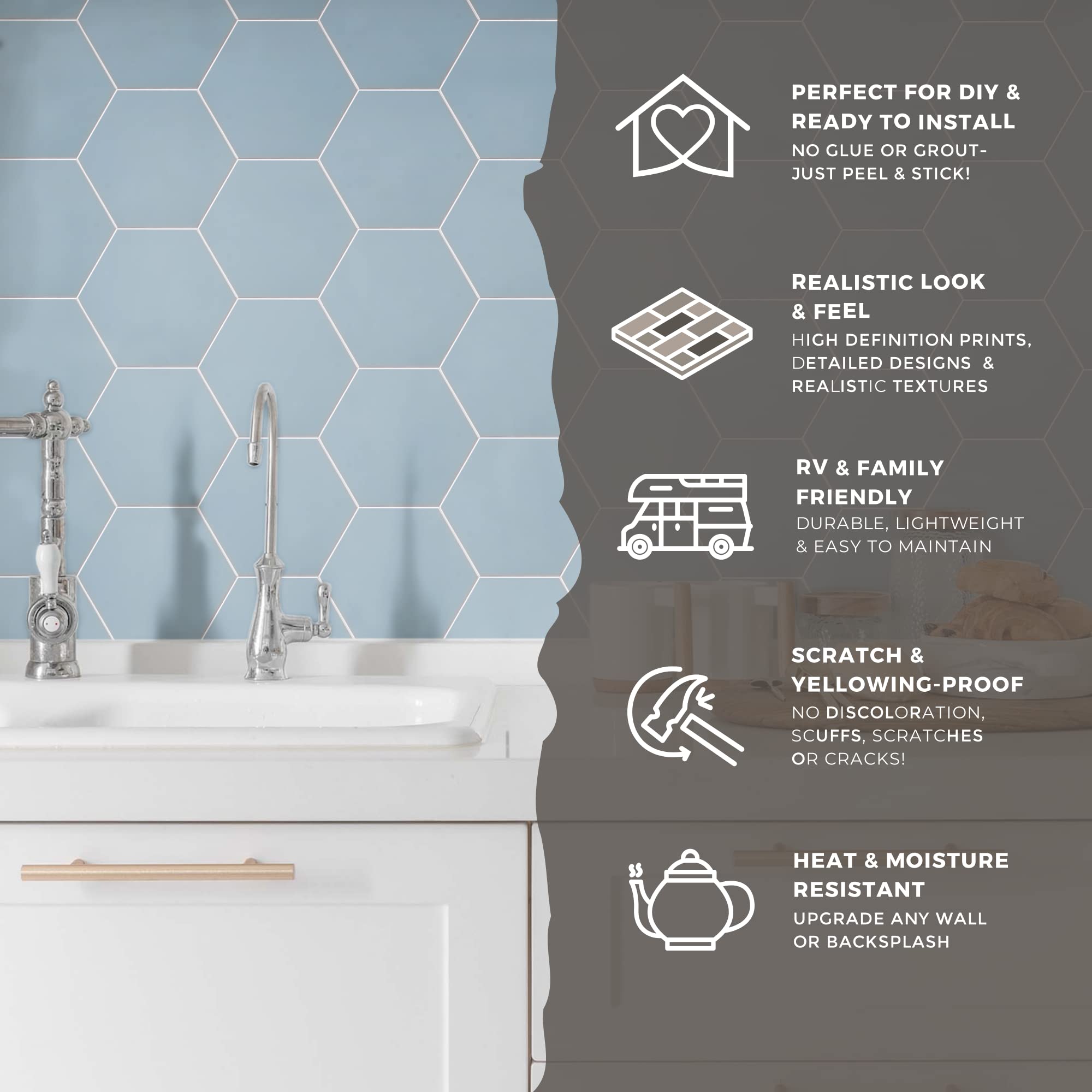 Hexagon Peel & Stick Backsplash Tiles - Easy DIY for Kitchen & Bathroom