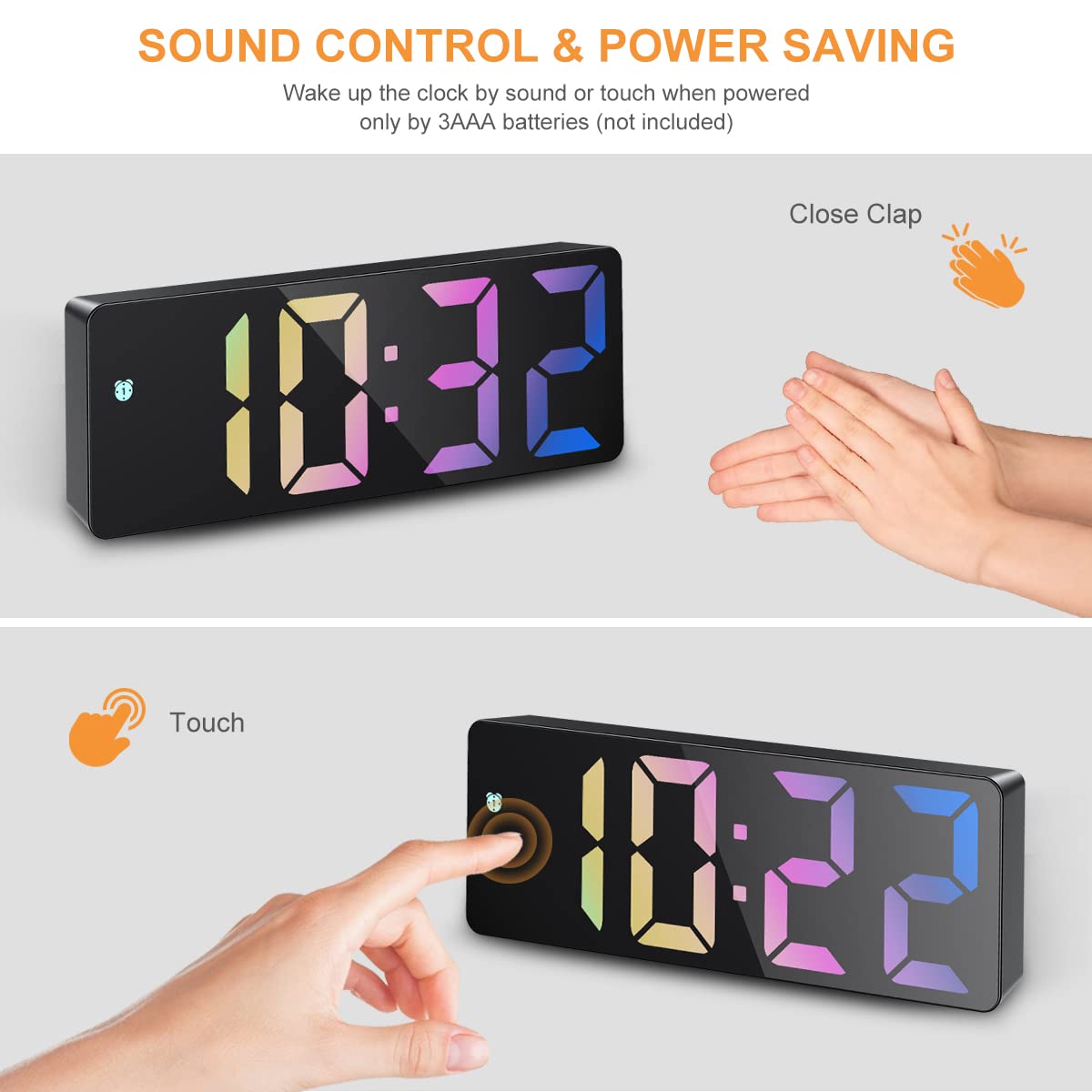 JXTZ Digital Alarm Clock with Rainbow LED Display - Adjustable Brightness, Temperature, Snooze & Voice Control - 12/24H Format for Bedroom, Office, Desk or Under TV - Perfect for Nightstands, Home Decor & Gift Giving
