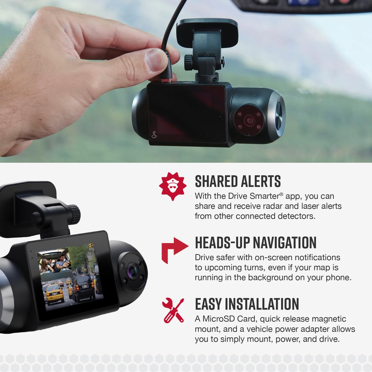 COBRA SC 201 Smart Dash Cam with Front & Interior Camera - 1080P Full HD, Built-in WiFi GPS, 16GB SD Card, 2