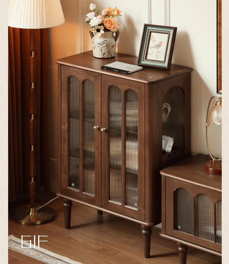 Vintage Black Walnut Solid Wood Side Cabinet - Handcrafted Retro Nightstand for Bedroom, Living Room & Office Storage