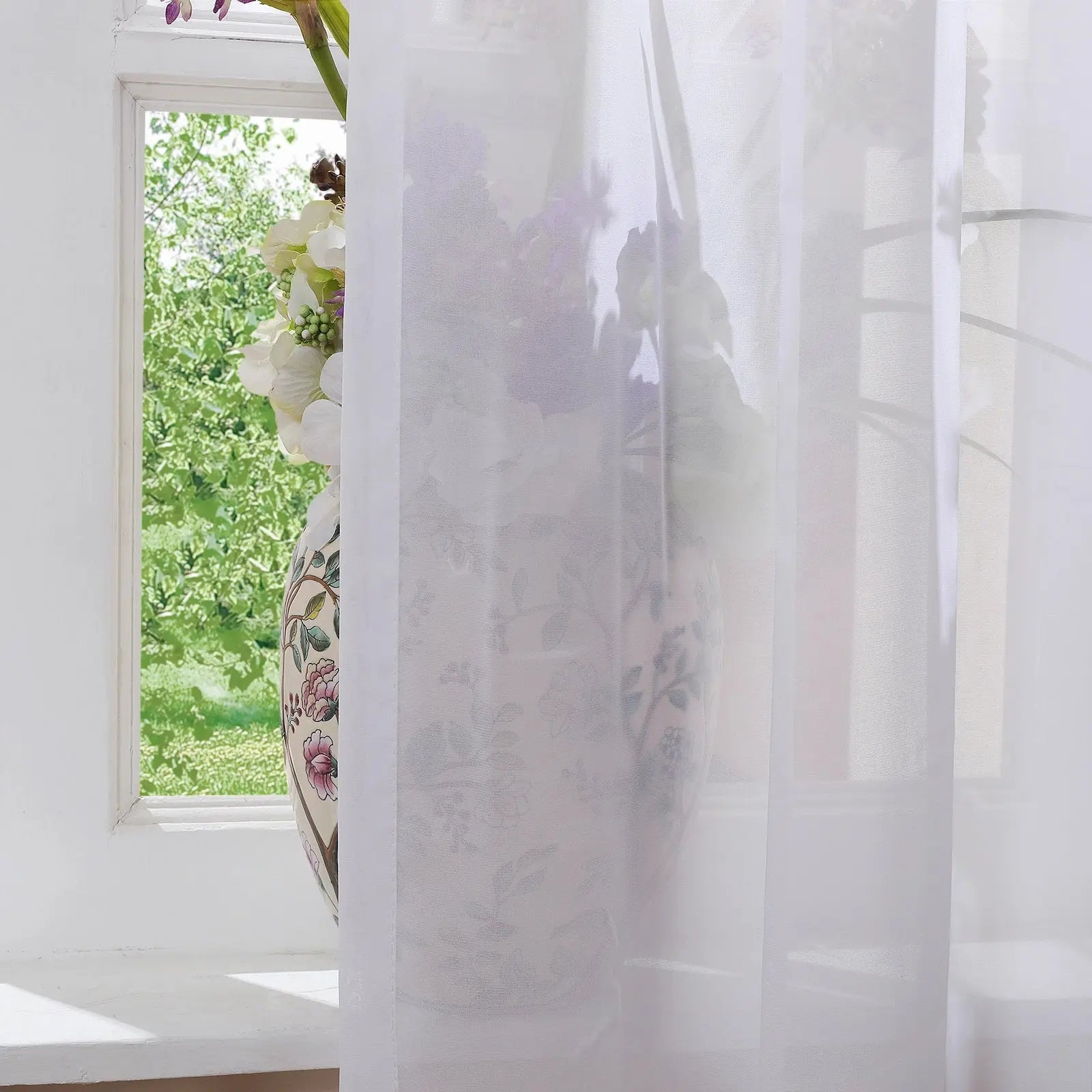 Scandinavian Solid Voile Sheer Curtains - Pleated Window Drapes for Living Room & Bedroom | Light Filtering Privacy Sheers