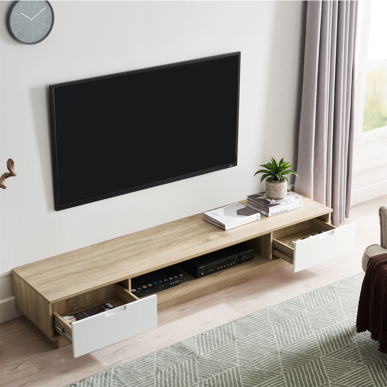 DELUX 200cm Low Line Oak TV Stand Entertainment Center by Tauris™ - Perfect for Living Room, Bedroom & Home Theater Setup