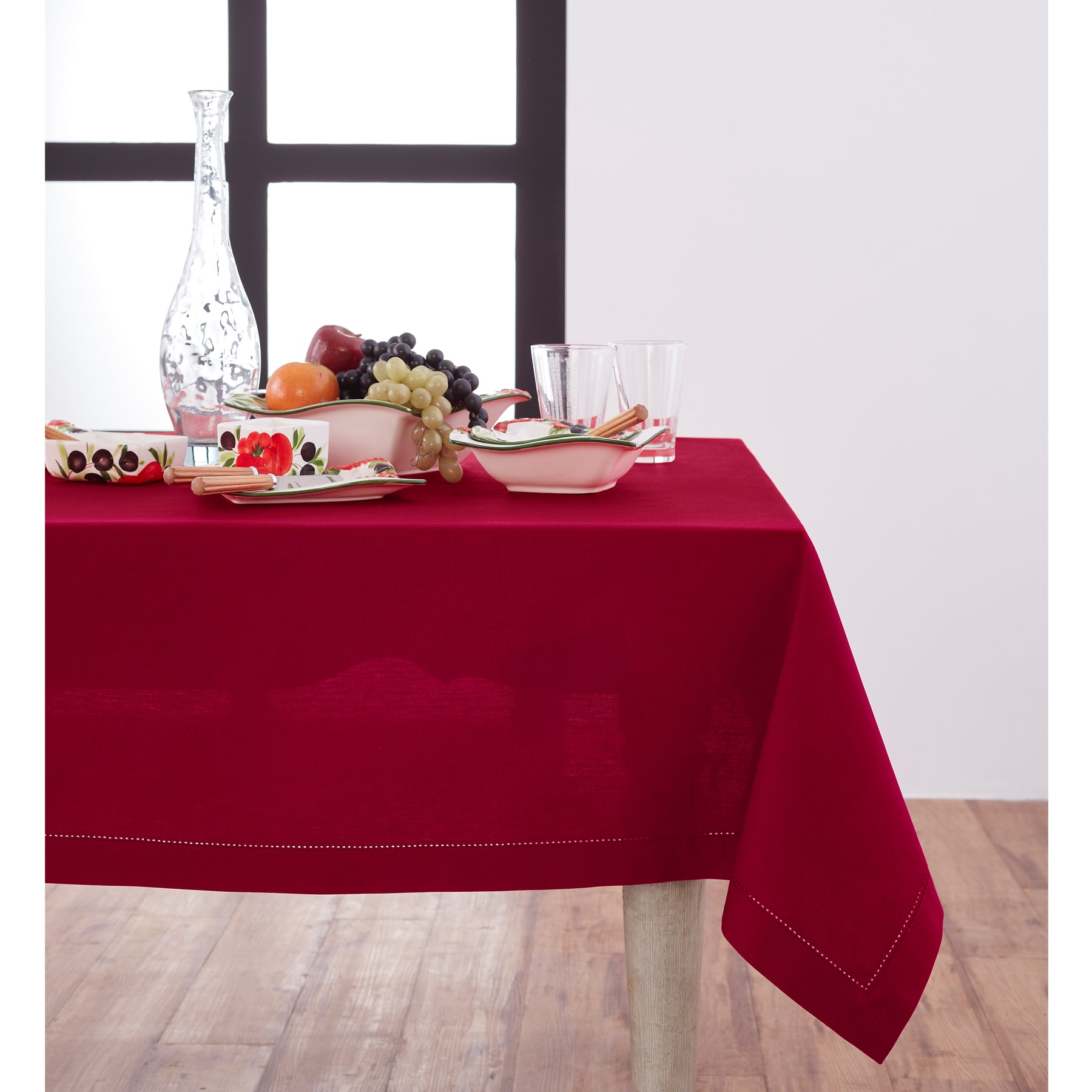 Premium Cotton Linen Hemstitch Tablecloth - Elegant Dining Table Cover for Home Decor, Parties & Special Occasions