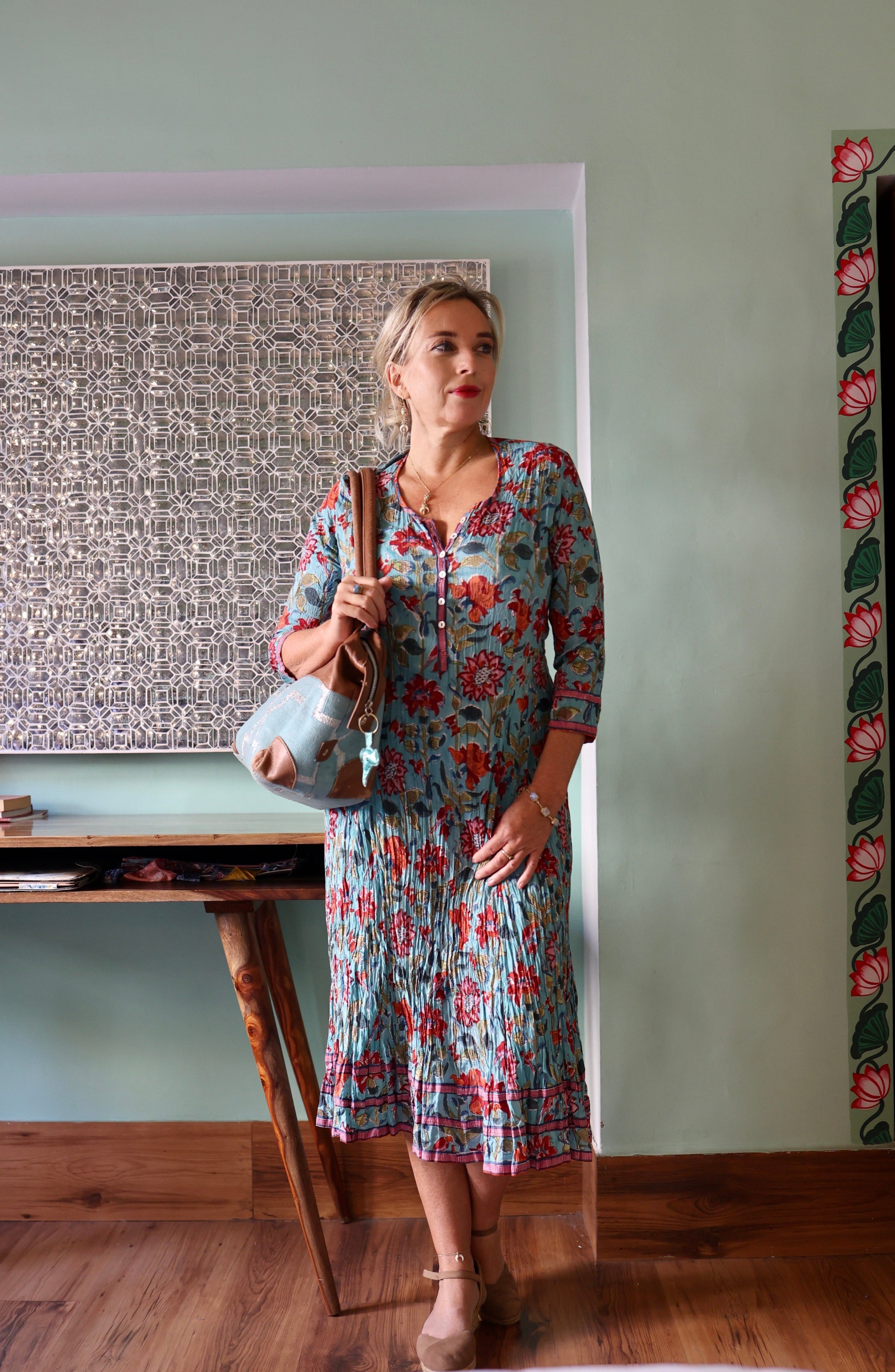 KALI DRESS - Elegant Turquoise Garden Party Dress for Women | Summer Floral Maxi Dress | Perfect for Weddings, Beach Vacations & Outdoor Events
