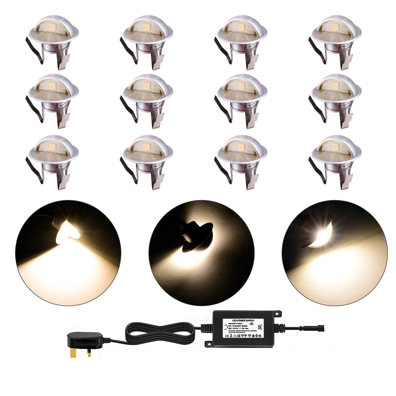 CISLAN 12Pack Warm White LED Stair Deck Lights, 1.37 Inch Zinc Alloy Outdoor Fence Lighting - Low Voltage 12V, IP65 Waterproof Landscape Downlight for Garden Steps, Yard, and Pathway Illumination | Perfect for Outdoor Stairs, Deck, Patio, and Garden Decor