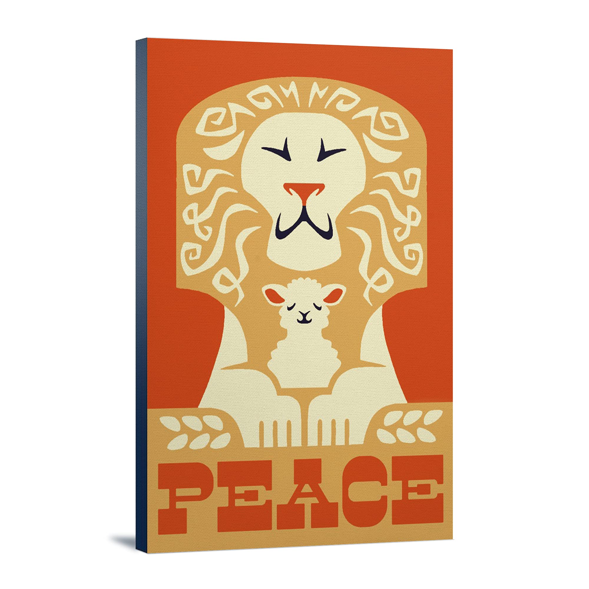 Peace on Earth Lion Retro Christmas Wall Art - 16x24 Wrapped Canvas Painting for Home Decor, Holiday Gift & Living Room, Bedroom, Office Decoration