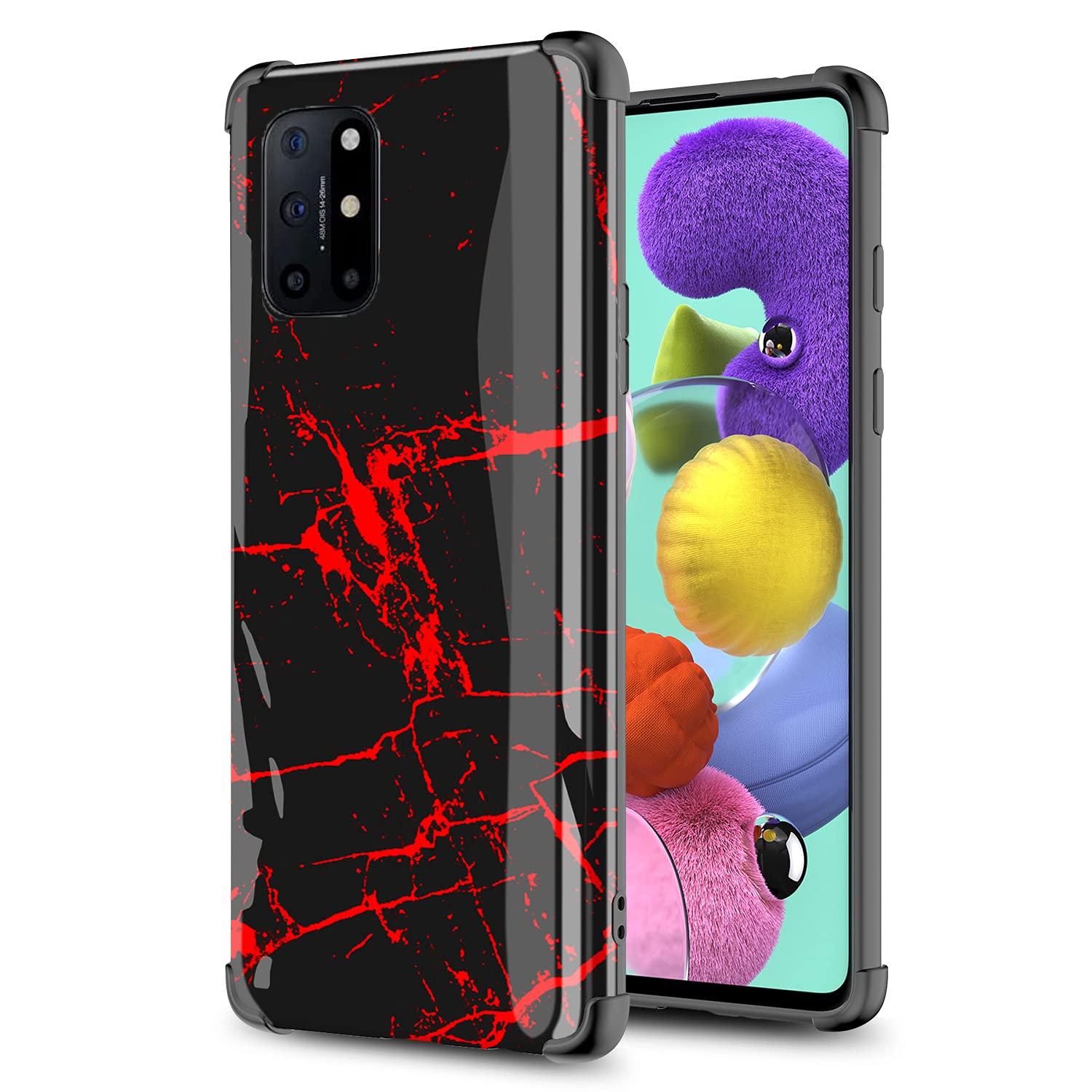 GORGCASE OnePlus 8T 5G Phone Case - Slim Shockproof Protective Cover with Scratch Resistant Hard PC & TPU Bumper for Men Women - Red Black Marble Design - Perfect for Everyday Use, Work, and Travel Protection