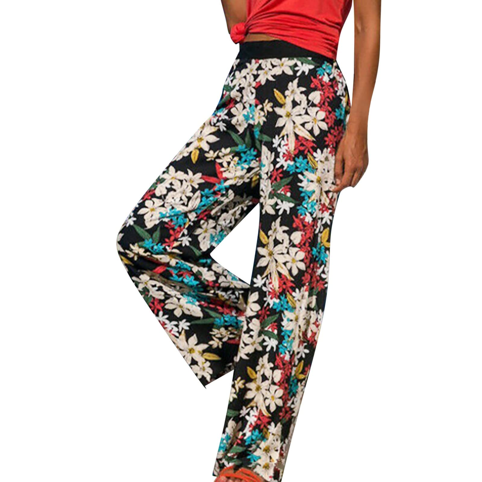Celendi Women's Floral Print Summer Pajama Pants - Soft Casual Lounge Palazzo Pants for Beach, Vacation & Home Relaxation | Lightweight Comfortable Sleepwear for Women