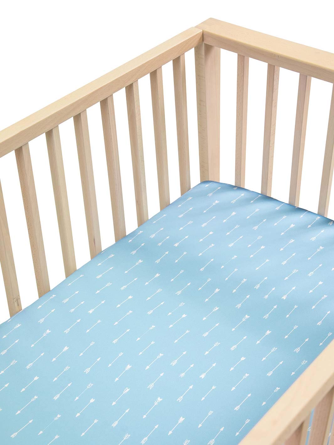 Silk Crib Fitted Sheet for Babies - 25 Momme Mulberry Silk Baby Bedding | Hypoallergenic & SIDS Safe Crib Sheet for Hair Loss & Eczema | Sky Blue Arrows Design | Perfect for Nursery, Daycare & Travel