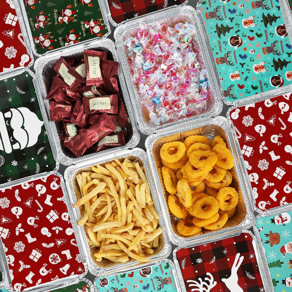 BYKITCHEN 30-Pack Christmas Aluminum Baking Pans with Lids - 8.4x6.1 Inch Rectangular Disposable Foil Cookie, Candy & Treat Containers for Holiday Food Storage, Gift Giving & Party Favors - Perfect for Christmas Baking, Cookie Exchanges & Holiday Treat Packaging