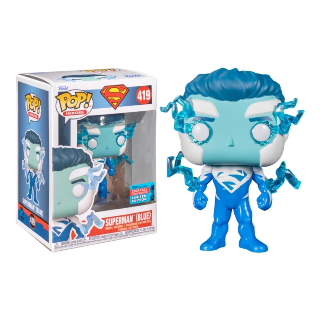 Funko Pop! DC Superman Blue Vinyl Figure - 2021 Festival of Fun Convention Exclusive Collectible - Perfect for Superhero Fans & Comic Book Display