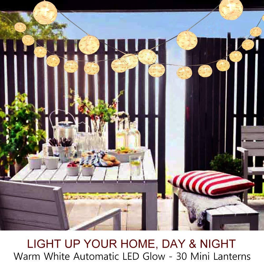 Bright Zeal 20ft Round Outdoor LED Christmas Lantern String Lights - Battery Powered Waterproof Fairy Lights for Garden, Patio, Yard - 2 Pack 10ft Flamingo Decorative Lanterns for Wedding, Party, Bedroom, Porch Decor