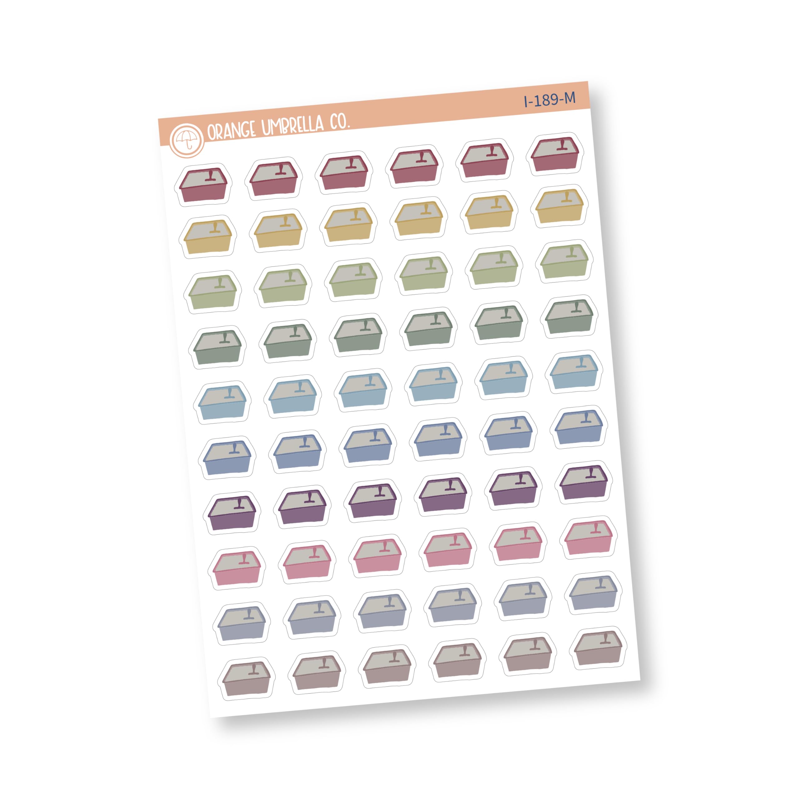 Kitty Litter Icon Planner Stickers - Scoop Cat Litter & Poop Scoop Reminder Stickers in Muted Rainbow Colors (I-189-M) - Perfect for Pet Care Planning & Daily Chore Tracking