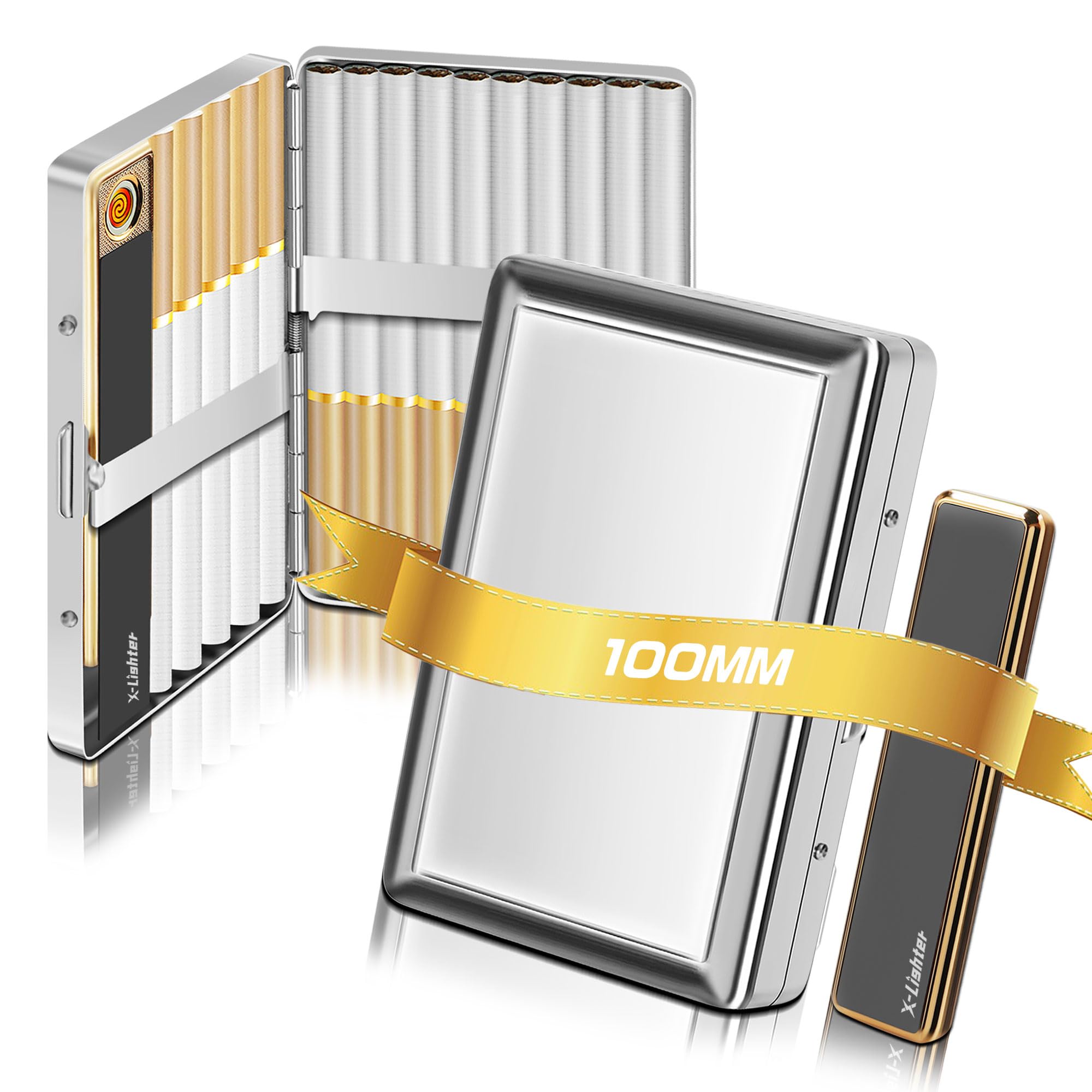 XL773 Smell Proof Vintage Metal Cigarette Case with Built-in Lighter - Holds 100's King Size Cigarettes (100mm) - Odor Proof Travel Storage for Men & Women - Perfect for Travel, Outdoor & Daily Use