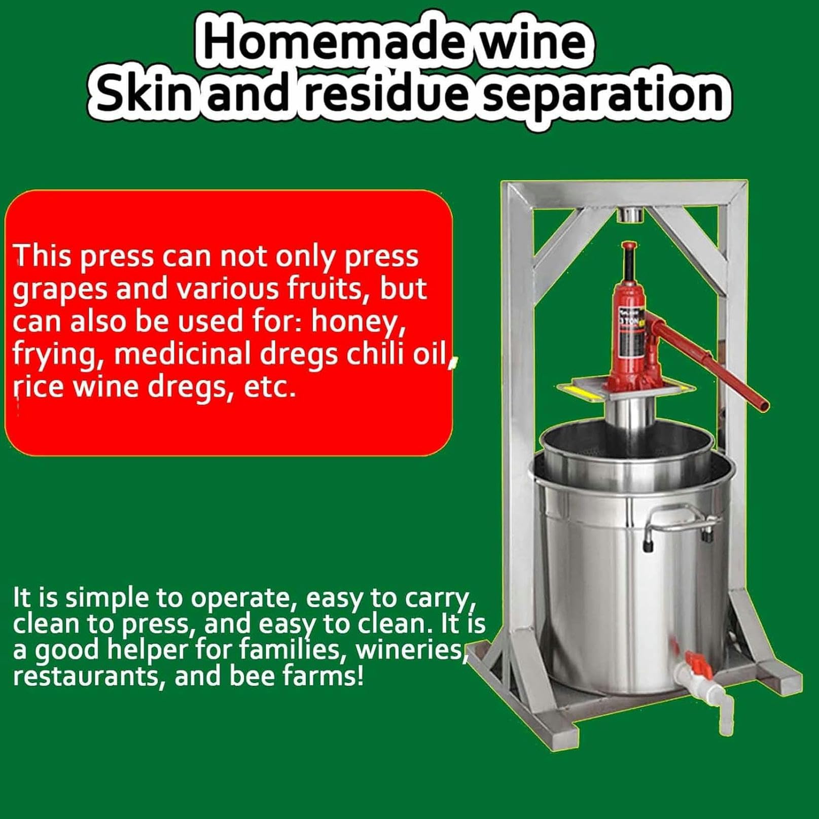 Stainless Steel Hydraulic Fruit Press 12L/22L/36L - Manual Home Cider & Wine Press for Apple, Grape, Berry - Perfect for Homemade Juice, Wine Making, and Craft Brewing - Ideal for Home Brewers, Winemakers, and DIY Enthusiasts