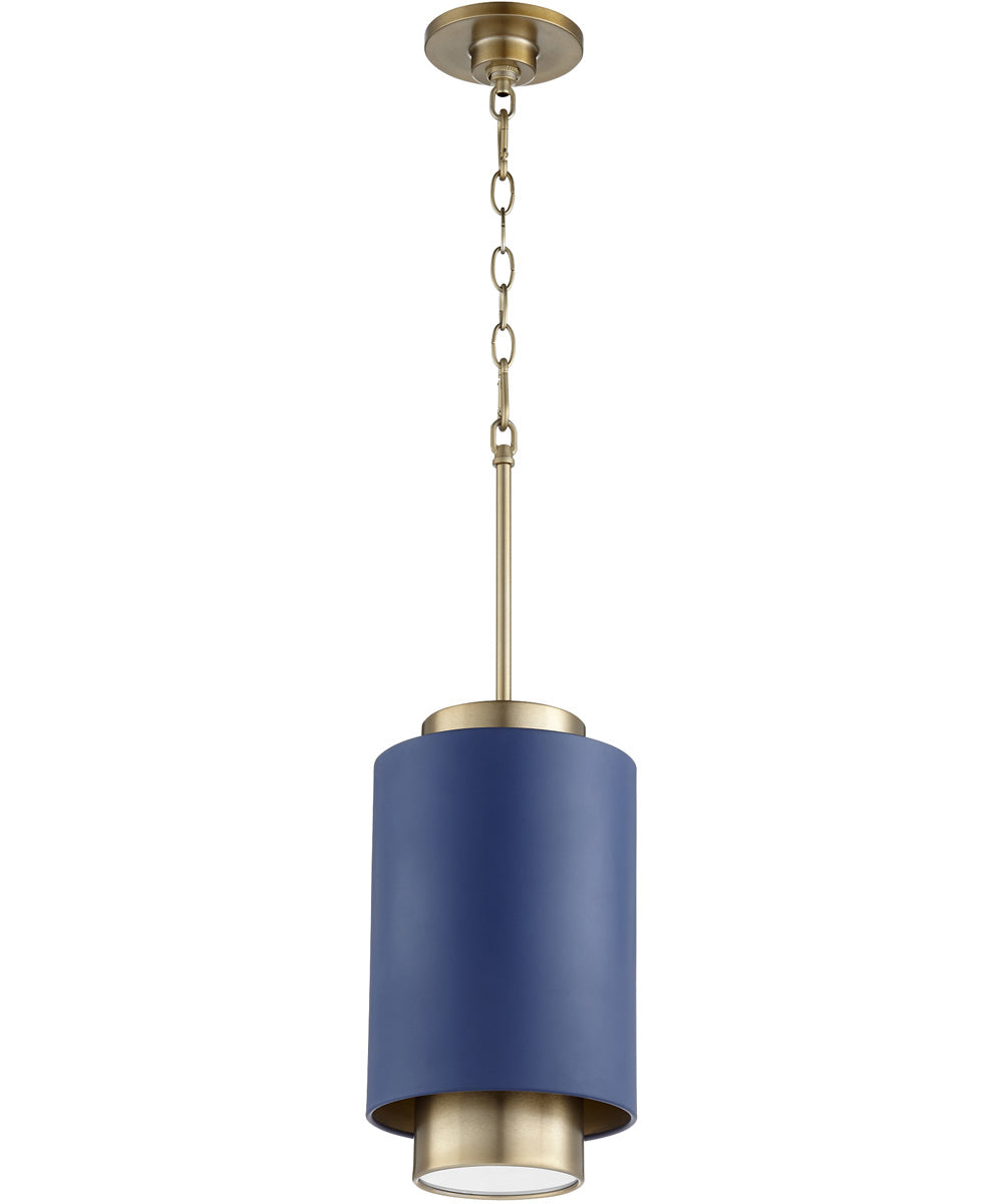 Vintage Aged Brass Pendant Light with Blue Glass Shade - Perfect for Kitchen Island, Dining Room, or Entryway Lighting