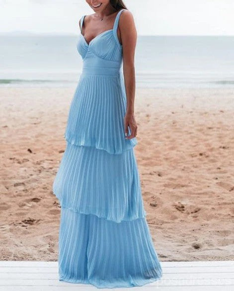 Elegant A-Line V-Neck Blue Maxi Long Party Prom Dress for Women - Perfect for Formal Events, Evening Gala & Special Occasions