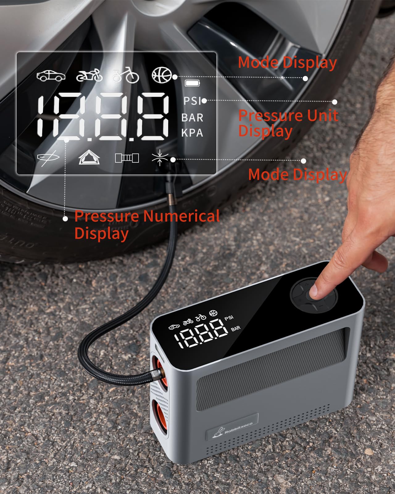 High-Pressure Electric SUP Air Pump - 10 Pump Modes, 500L/min Flow, 4X Speeds | Portable Air Compressor for Inflating Tires, Stand Up Paddle Boards, Kayaks, Air Mattresses & Tents | Fast Inflation for Outdoor Adventures, Camping & Water Sports