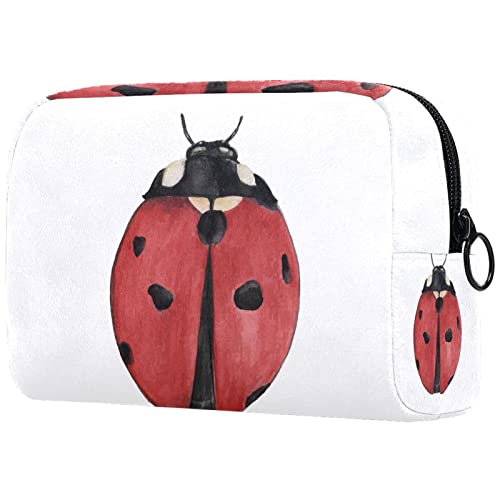 Handmade Ladybug Print Makeup Pouch - Waterproof Canvas Cosmetic Bag for Travel, Toiletries & Stationery Organization | Perfect for Women's Beauty Essentials, School Supplies & Travel Accessories