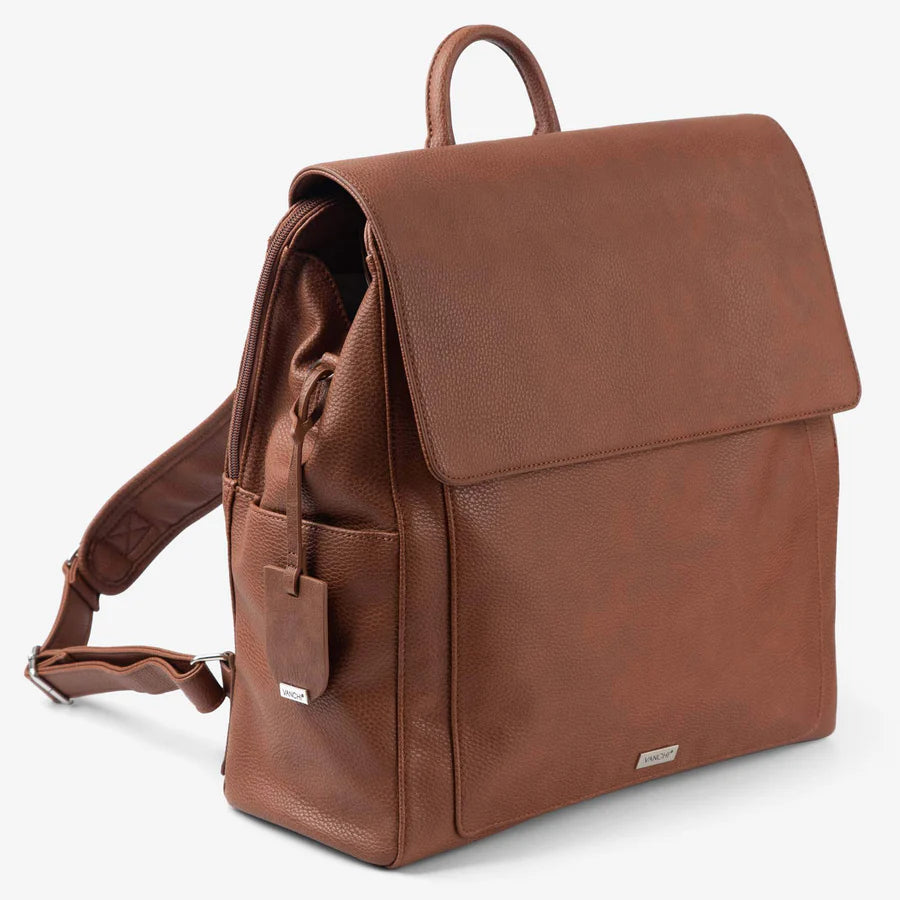 Vanchi Vegan Leather Emmy Backpack Diaper Bag in Pebbled Tan - Stylish & Spacious Baby Bag for Moms, Perfect for Travel, Shopping & Daily Use