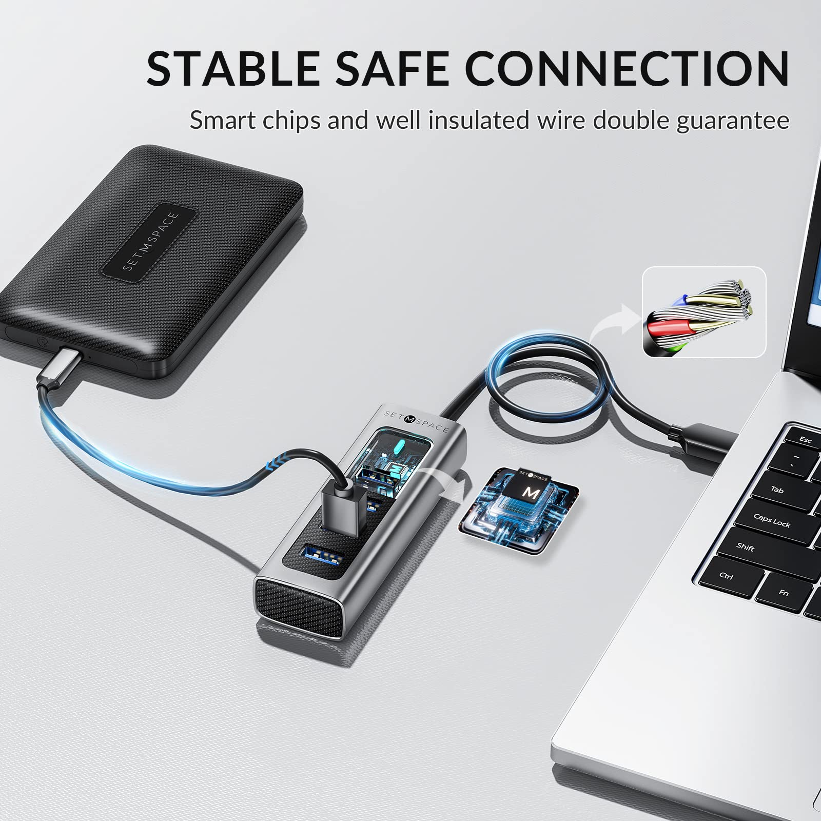 4-Port USB 3.0 Hub with 5Gbps High-Speed Data Transfer, Aluminum USB Splitter Expander with 5.9in USB A Cable - Perfect for Laptop, PC, PS4, Mac & More (Home Office, Gaming & Workspace Setup)