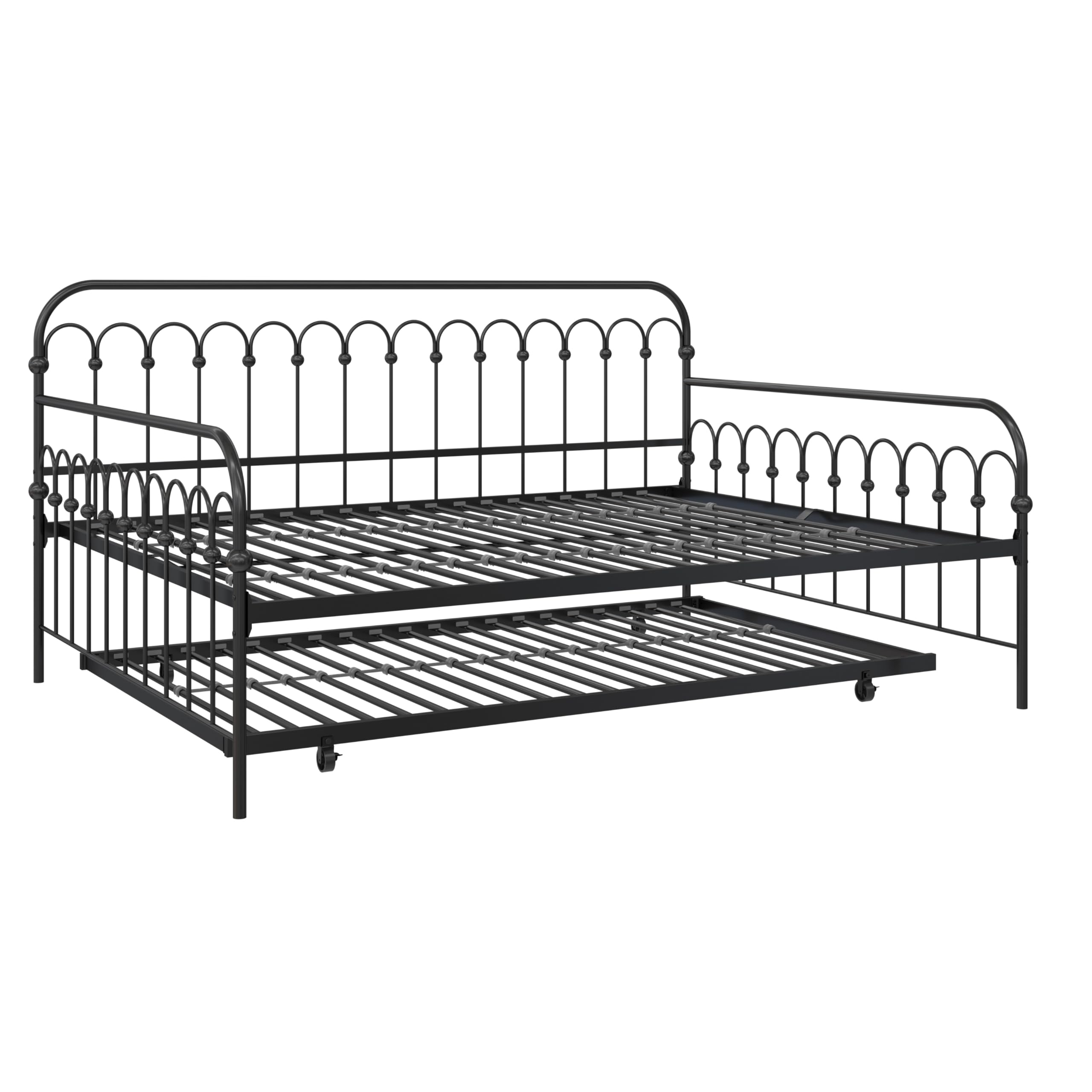 Novogratz Bright Pop Full Metal Daybed with Twin Trundle Bed - Modern Black Metal Frame Sleeper Sofa for Small Spaces, Guest Room & Dormitory