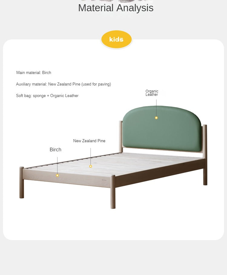 Organic Solid Wood Children's Bed - Birch & Beech Frame with Premium Leather Accents | Safe, Non-Toxic Toddler Bed for Nursery, Bedroom & Montessori Rooms