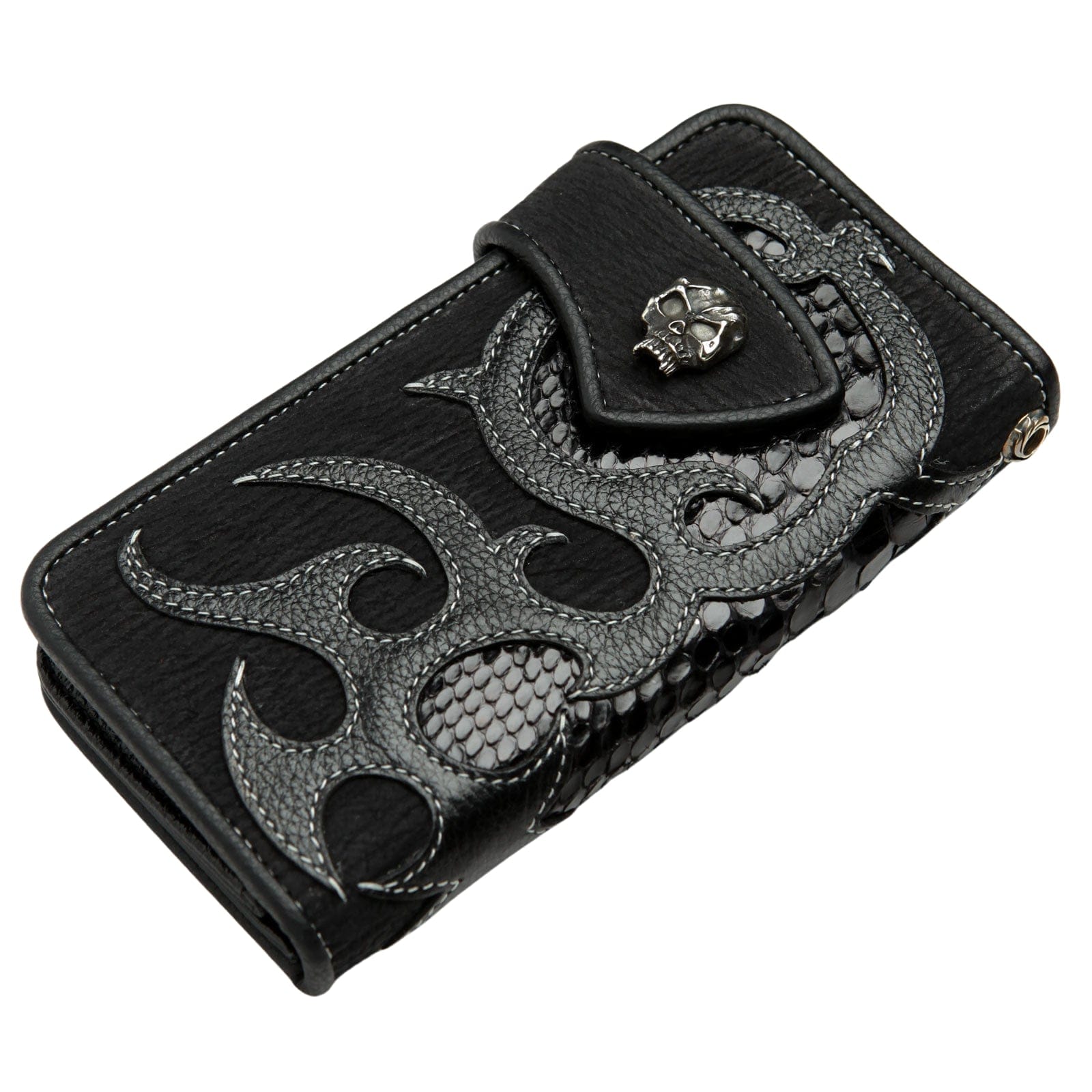Genuine Black Leather Biker Wallet with Tribal Skull Snap - Stylish & Durable Motorcycle Wallet for Men - Perfect for Bikers, Riders & Outdoor Enthusiasts