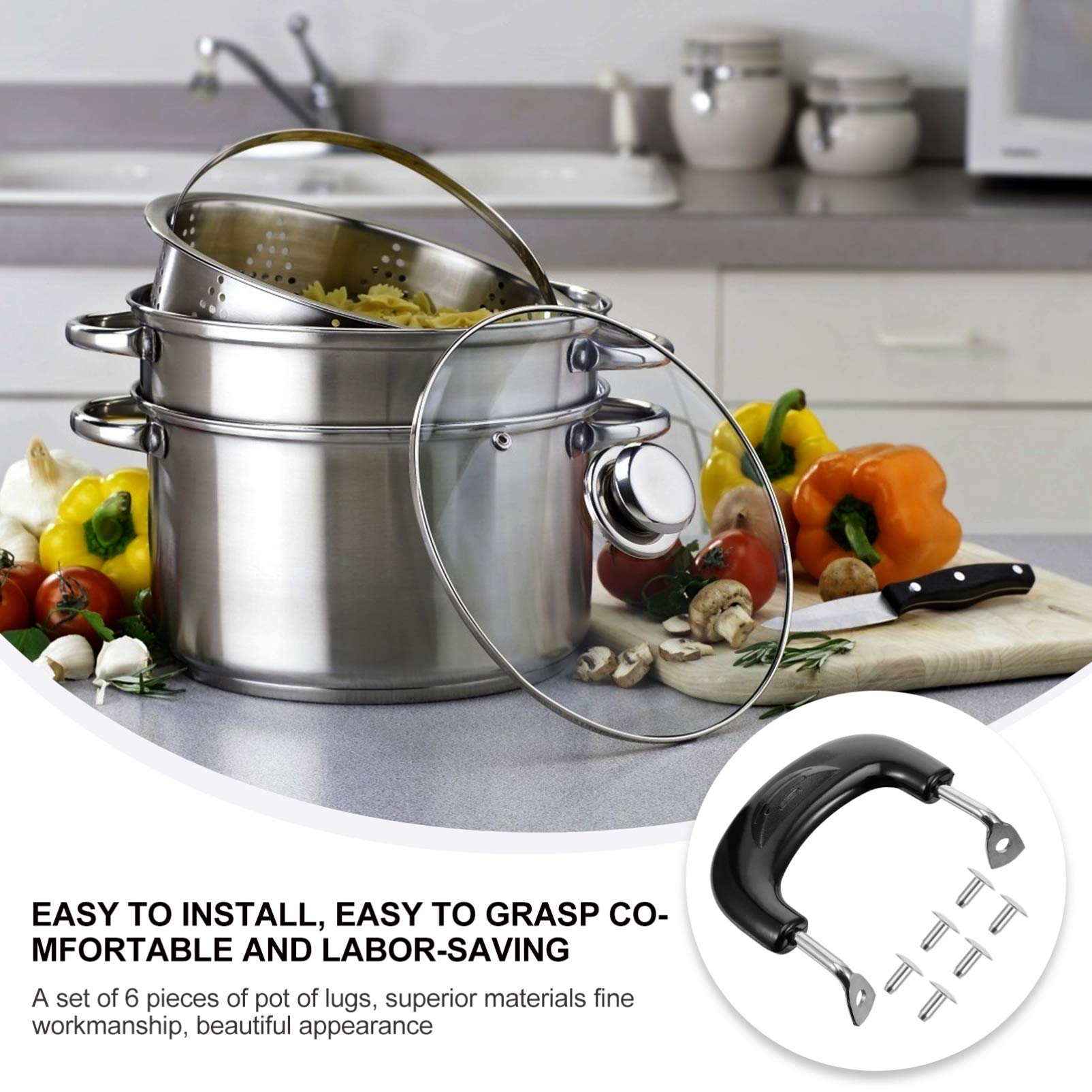 6-Piece Pot Handle Replacement Set - Stainless Steel Pan Handle & Side Handle for Cookware Accessories - Perfect for Pots, Pans & Dutch Ovens - Ideal for Kitchen, Camping & Outdoor Cooking